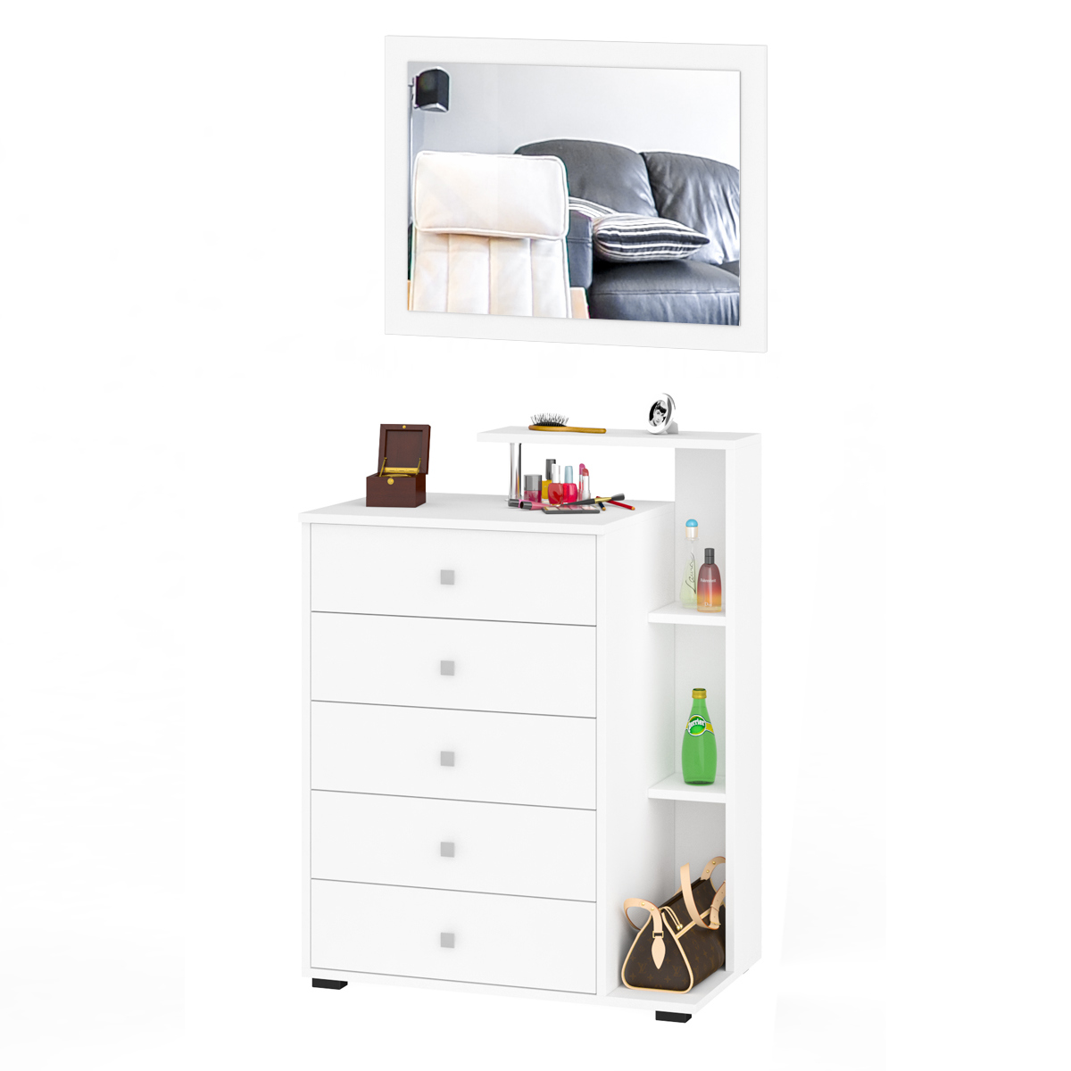 Изображение товара Комод СВК Камелия 5 ящиков 80x47x178 см ЛДСП белый современный стиль