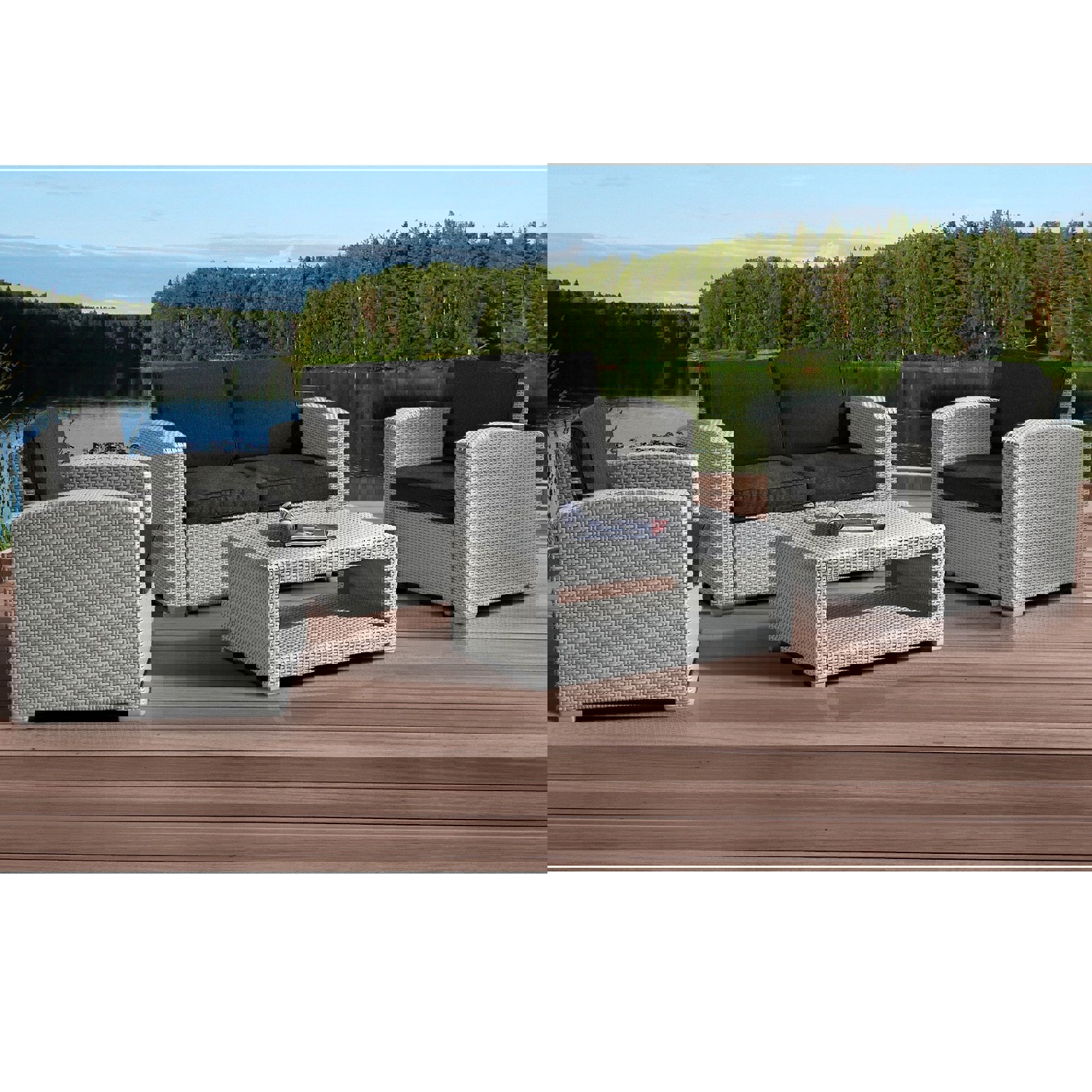 Изображение товара Садовая мебель комплект Idea lux4 серый с подушками угловой диван стол и кресла