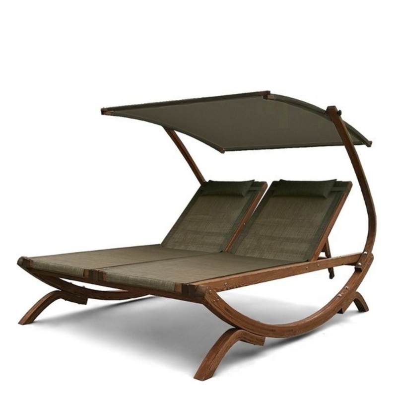 Изображение товара Двойной шезлонг Ideal patio Мальта из дерева и текстилена для отдыха на природе