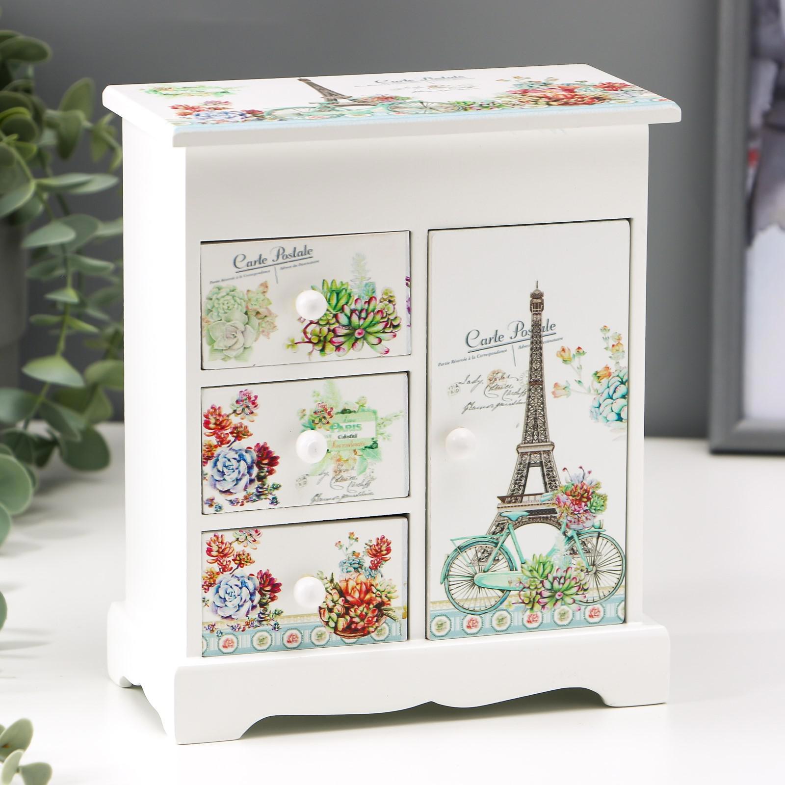 Изображение товара Шкатулка универсальная "Велосипед с цветами у Эйфелевой башни" 18.5x16x8 см