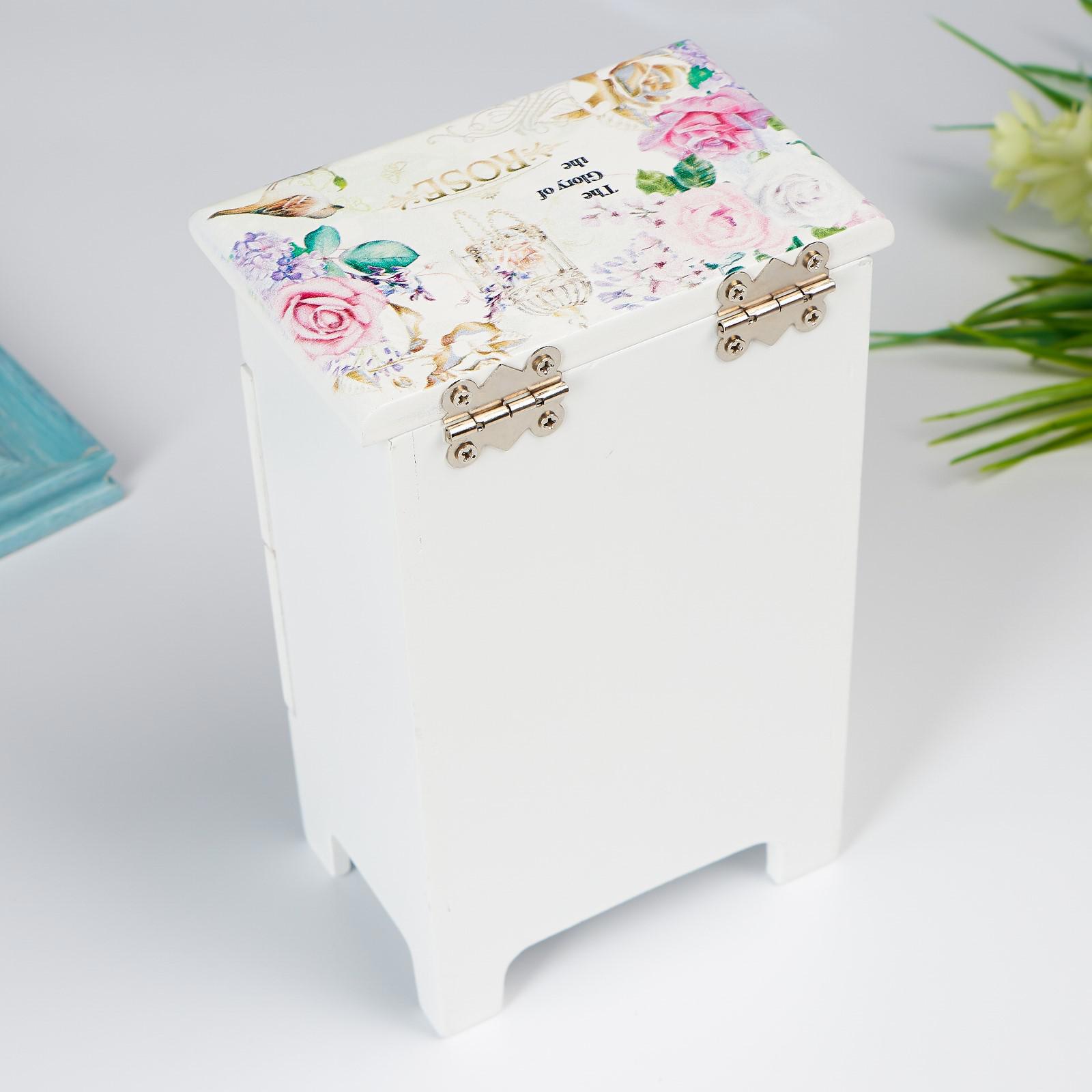 Изображение товара Шкатулка-комод универсальная 2 ящика "Букет, птица и клетка" 18.5x7.5x11.8 см