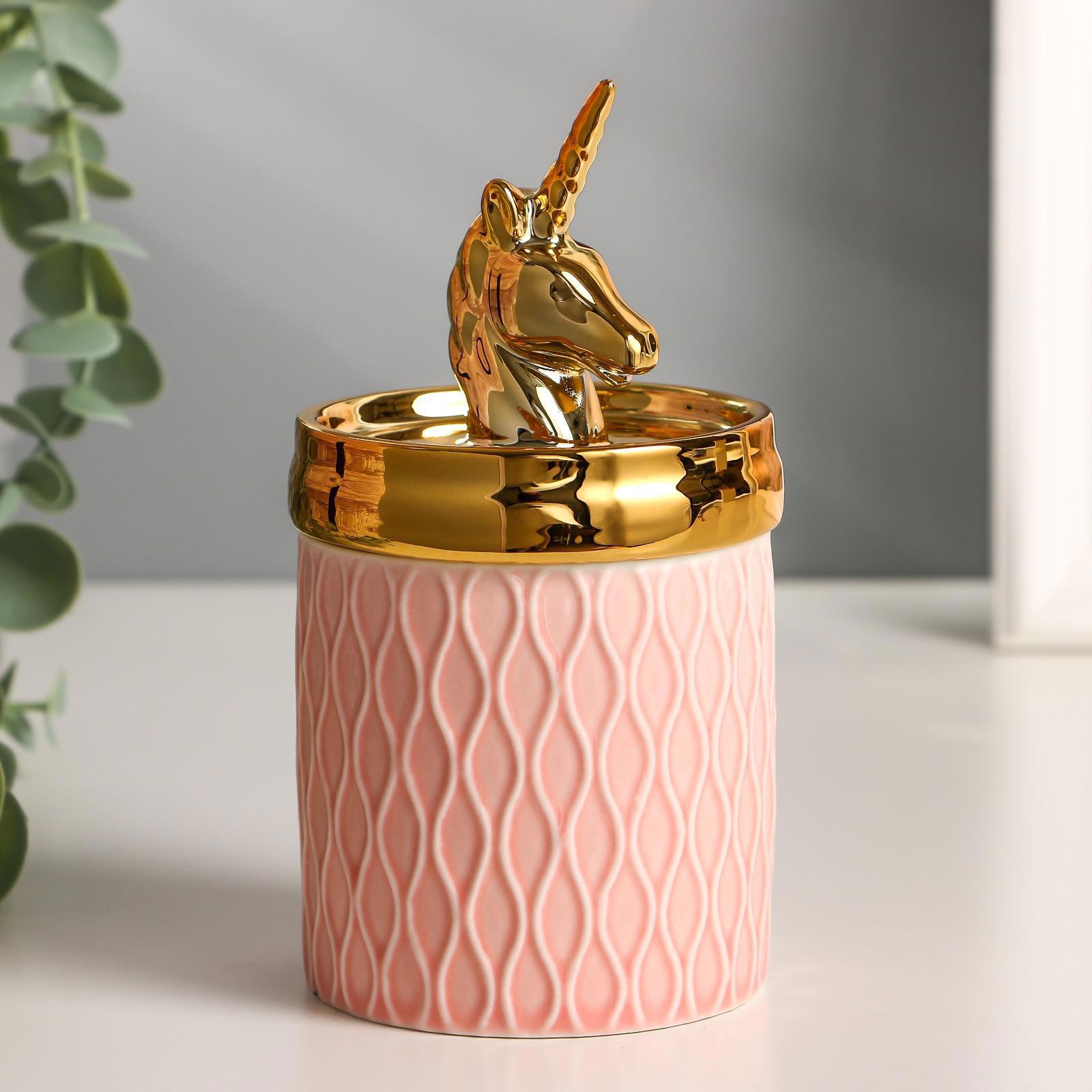 Изображение товара Шкатулка универсальная керамика "Золотой единорожек" 14.5x7.5x7.5 см