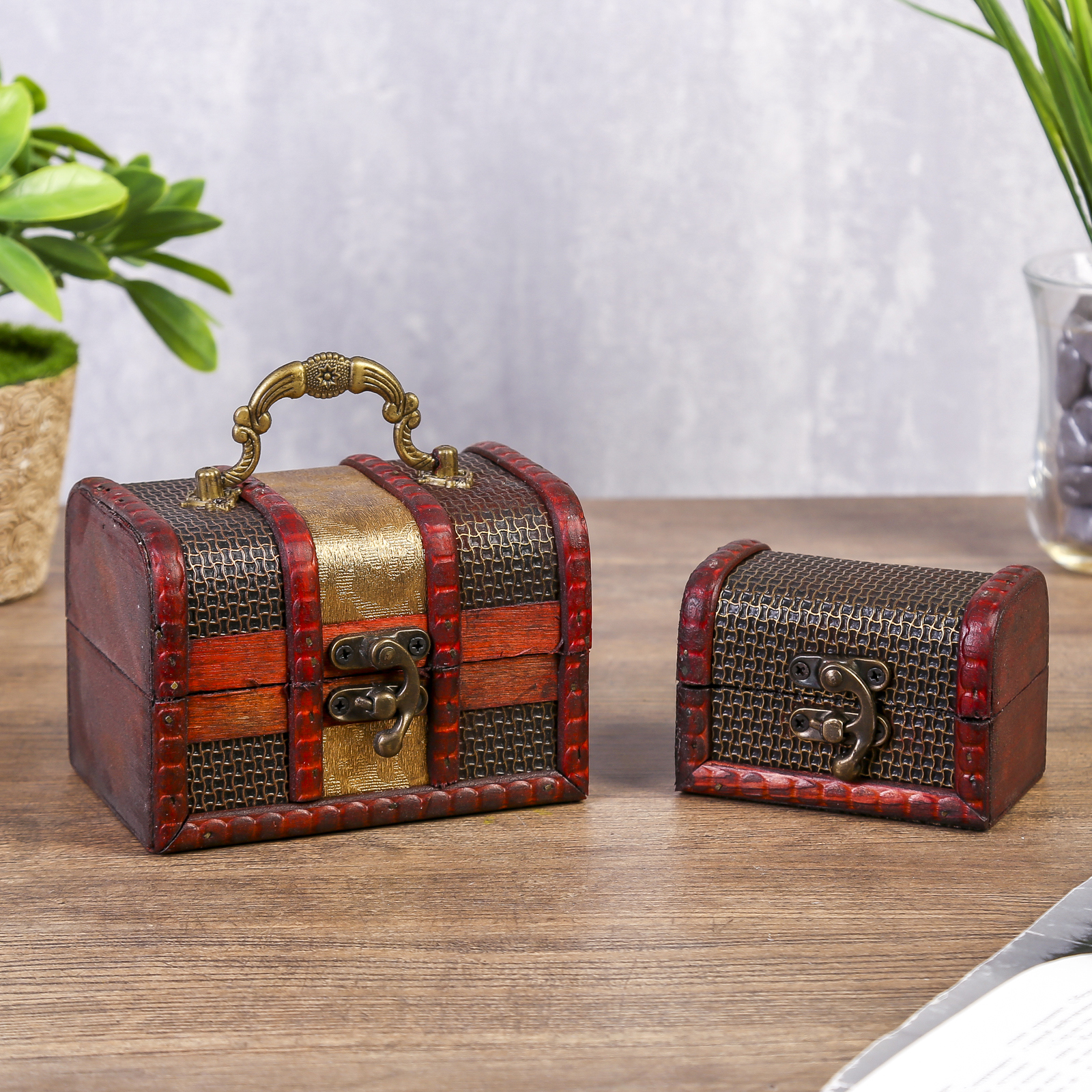 Изображение товара Набор шкатулок-сундучков 2 шт "Песочные часы" 8.5x12x8.5 см и 5.5x9x5.5 см