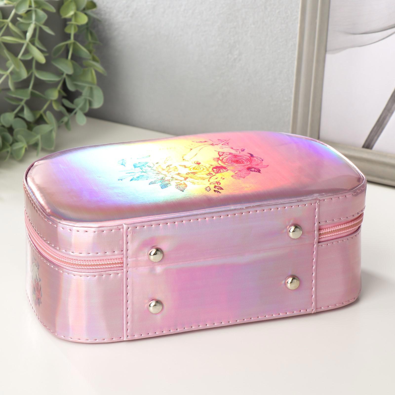 Изображение товара Шкатулка для косметики Simaland "Единорог в цветах" перламутр 8.5x15x22.5 см