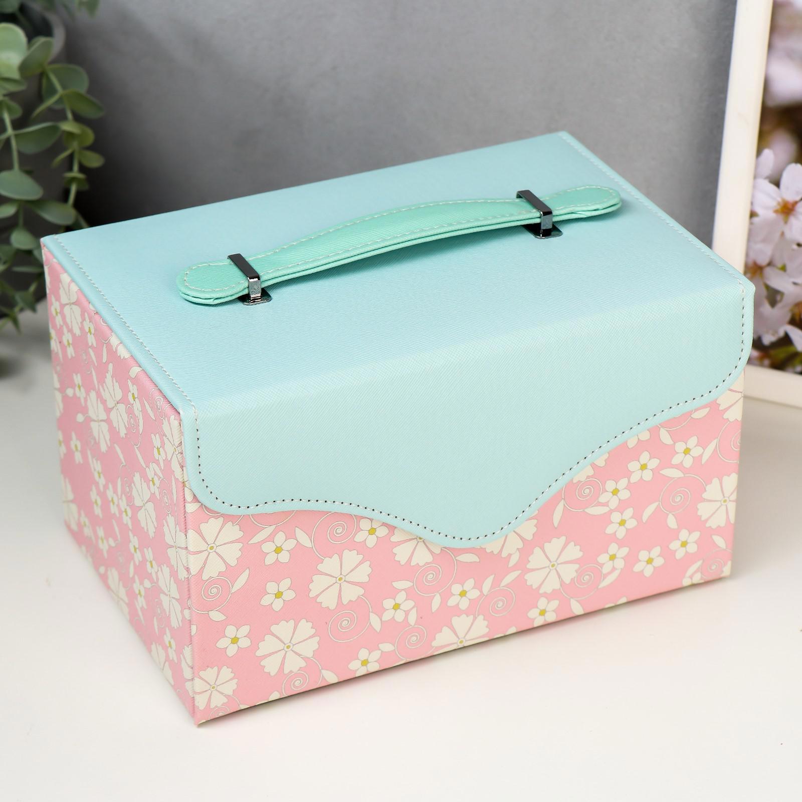 Изображение товара Шкатулка для украшений Simaland "Белые цветы" розово-голубая 13.5x23x15.5 см