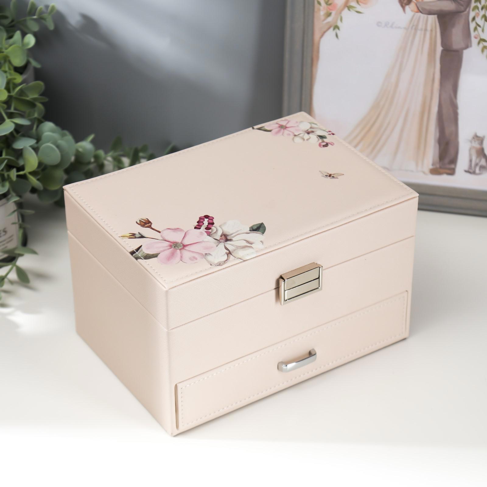 Изображение товара Шкатулка для украшений Simaland "Яблочный цвет" молочная 14x16x22.5 см