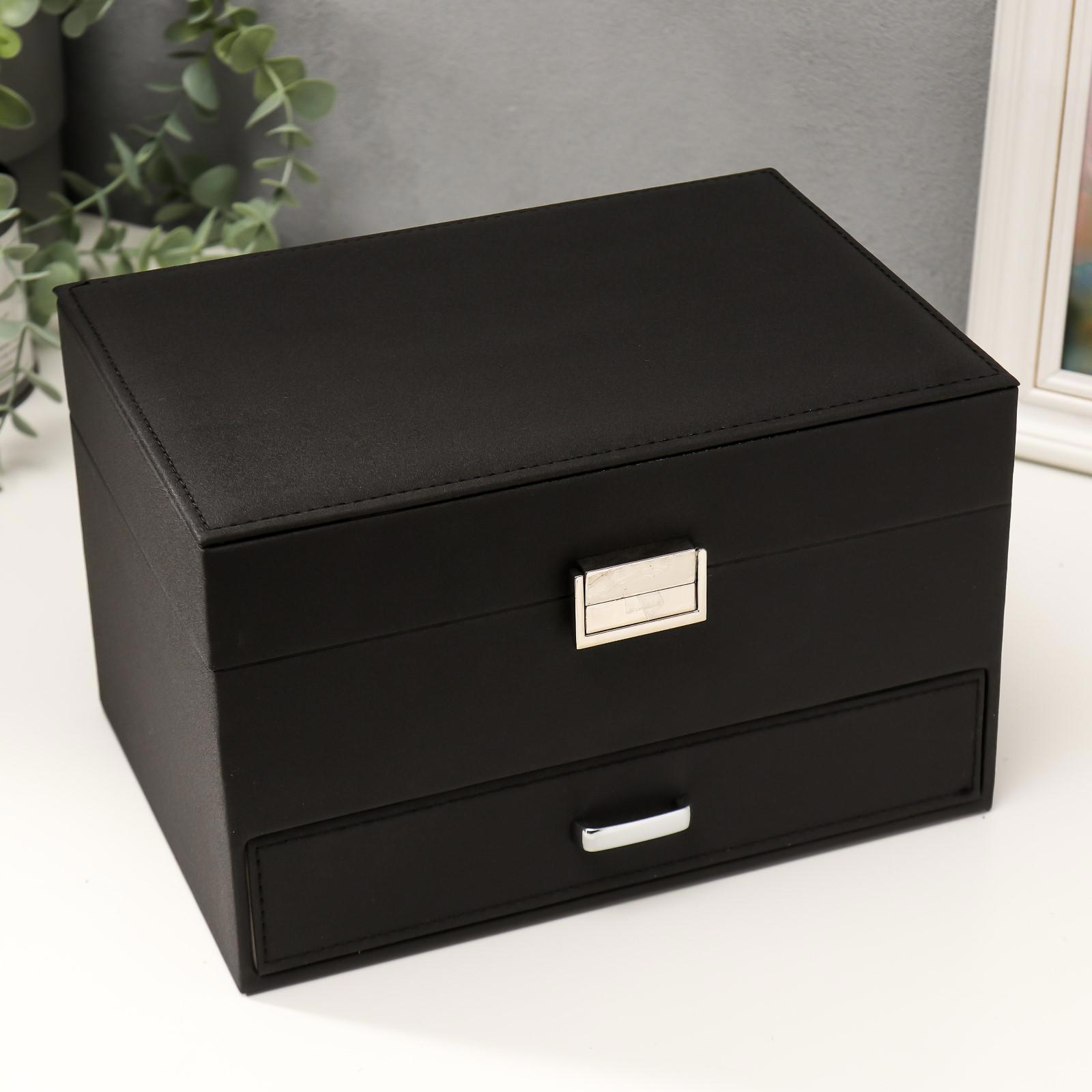 Изображение товара Шкатулка текстиль для украшений Simaland "Чёрная" 14.5x15.5x22.5 см