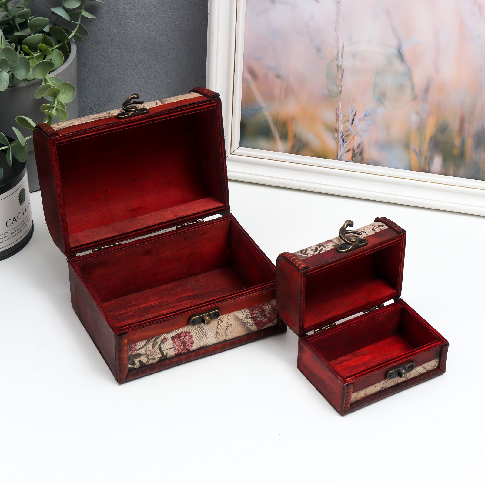 Изображение товара Набор шкатулок-сундучков 2 шт "Цветочное панно" 15x10.5x10.5 см и 10x7.5x7.5 см