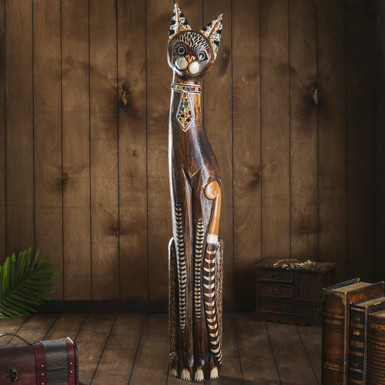 Изображение товара Кошка в галстуке из мозаики — декоративная фигура, 100x16x7 см