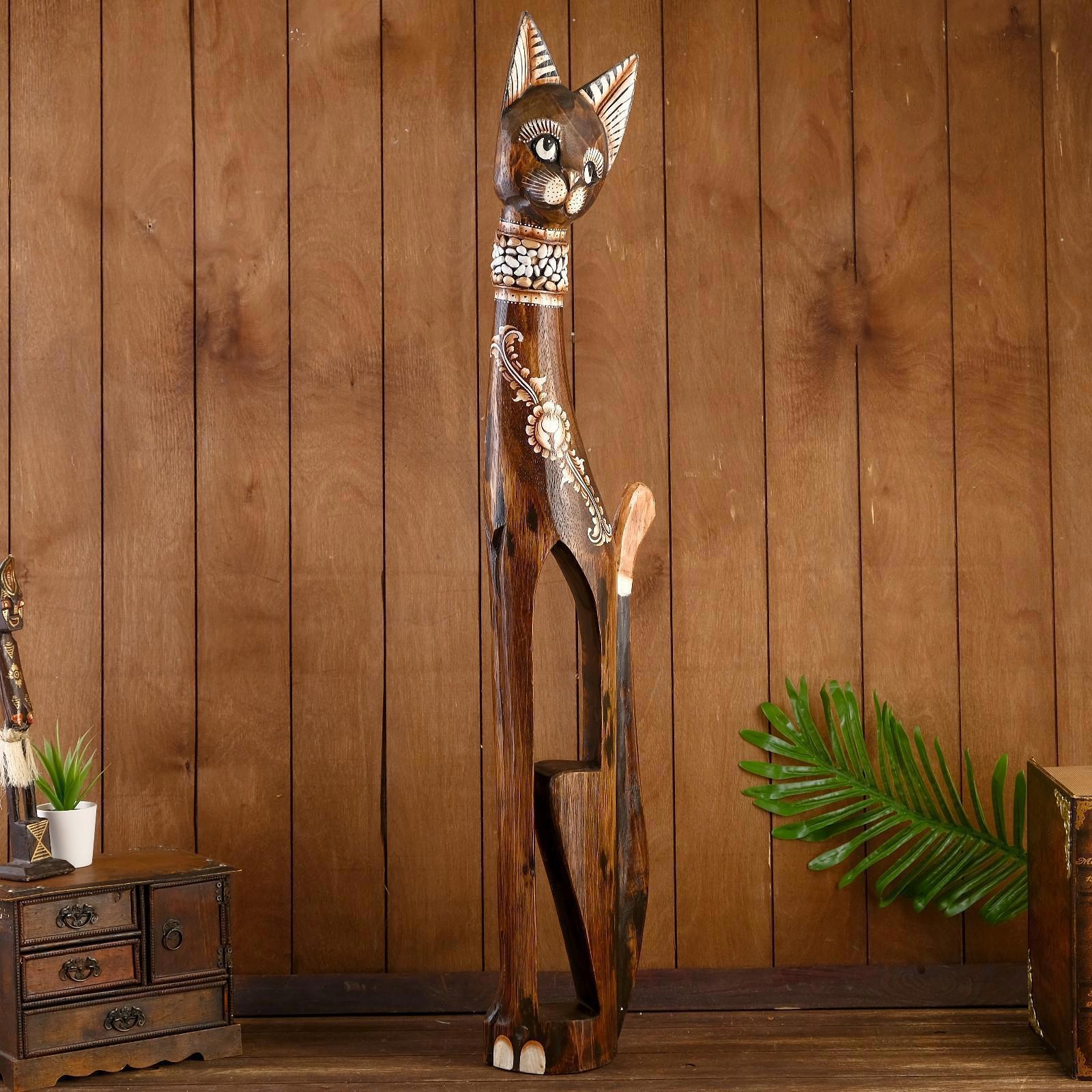 Изображение товара Фигурка сувенирная Simaland "Кошка в ошейнике из камней и с расписным цветком" 100x16x7 см