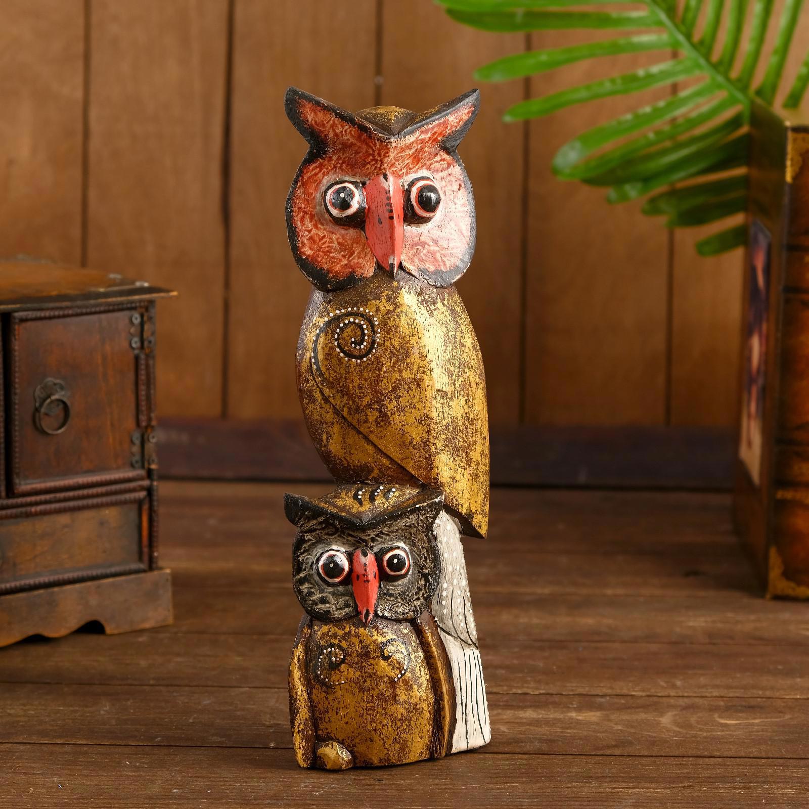 Изображение товара Фигурка сувенирная Simaland "Сова и совёнок" золотые 30x11x5 см