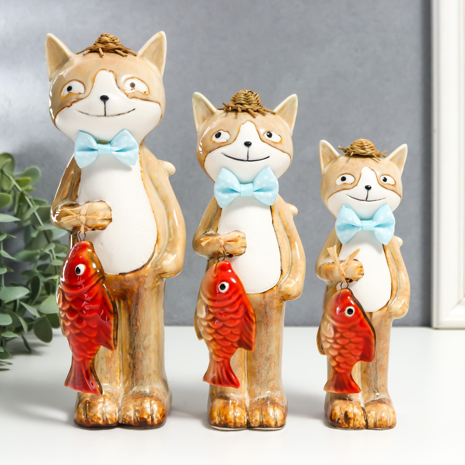 Изображение товара Фигурка сувенирная Simaland "Семейство котов-рыболовов" набор 3 шт, 22x8x8 см