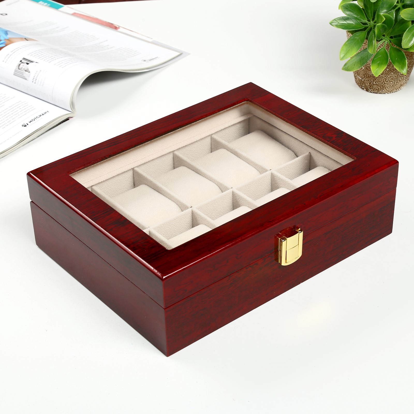 Изображение товара Шкатулка под часы Simaland 10 отделений Красно-коричневая 8x26x20 см