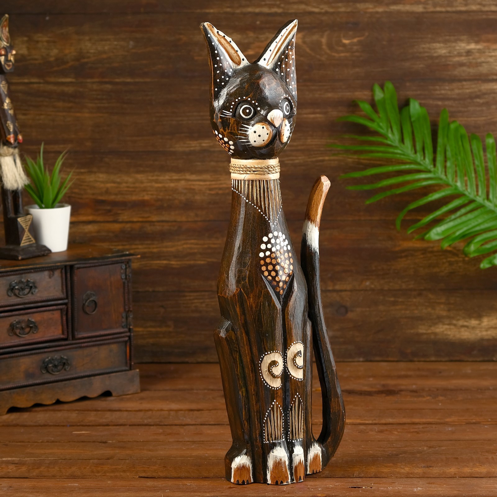 Изображение товара Фигурка сувенирная Simaland "Кошка коричневая с узором" 7x17x50 см