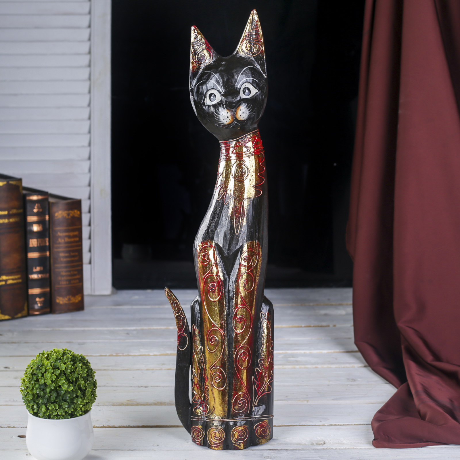 Изображение товара Фигурка сувенирная Simaland "Кошка с красным узором" 5x14x60 см