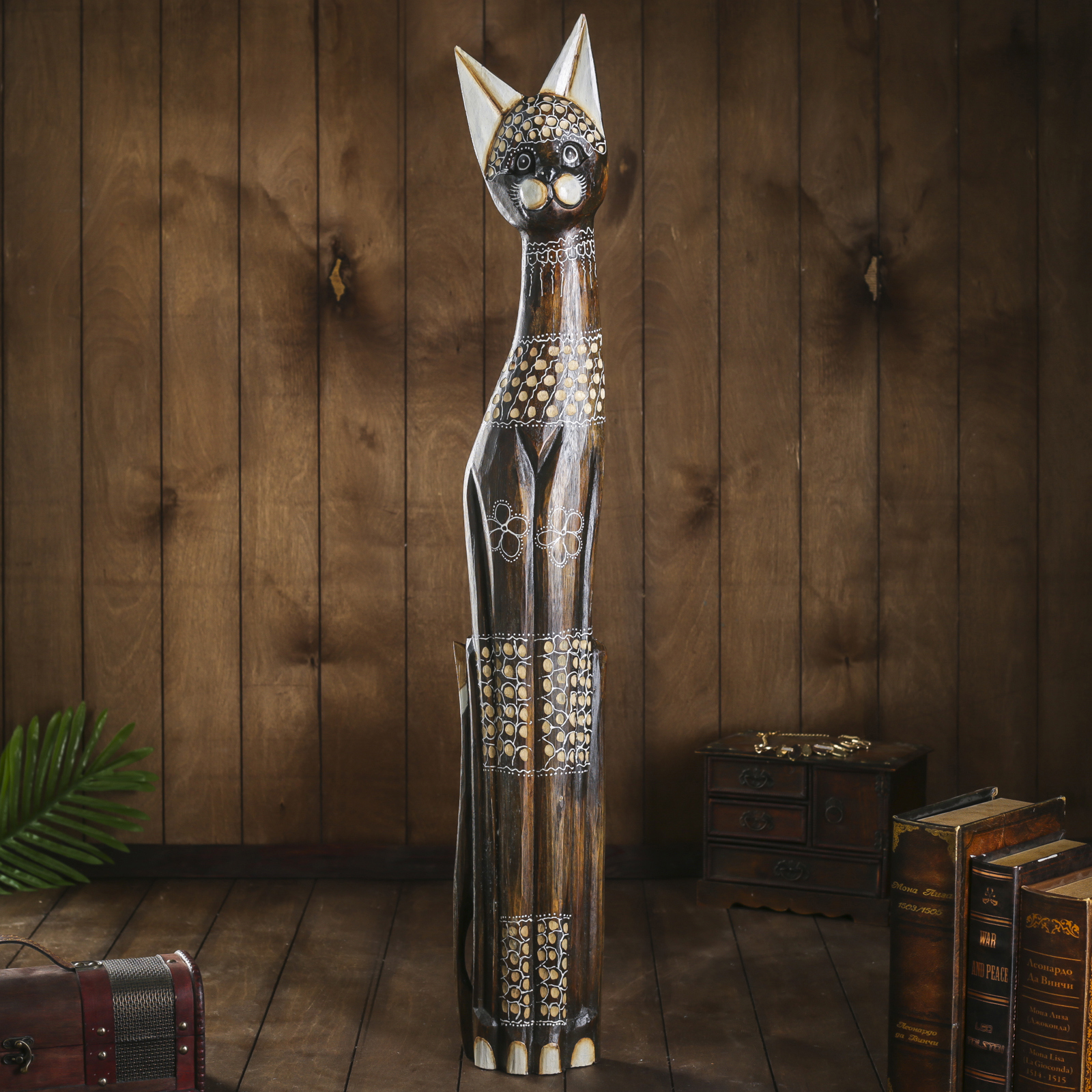 Изображение товара Декоративная фигура SIMALAND Кошка с пятнышками и цветочками 7,5x15x100 см