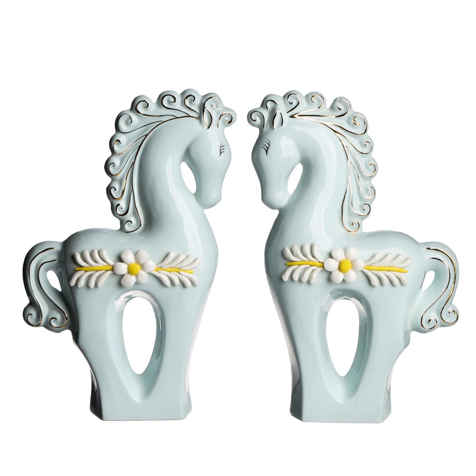 Изображение товара Декоративная пара лошадок с незабудками, набор SIMALAND, керамика