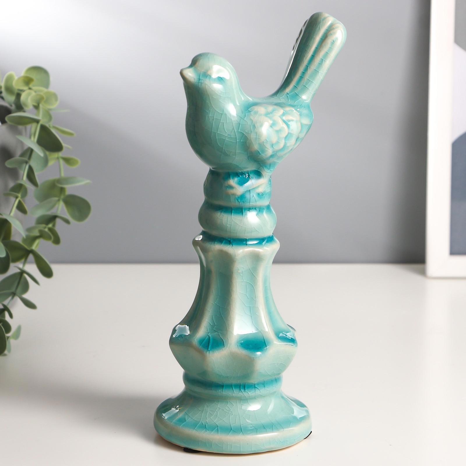 Изображение товара Фигурка сувенирная Simaland Птичка на колонне бирюза 22x10.5x8.5 см