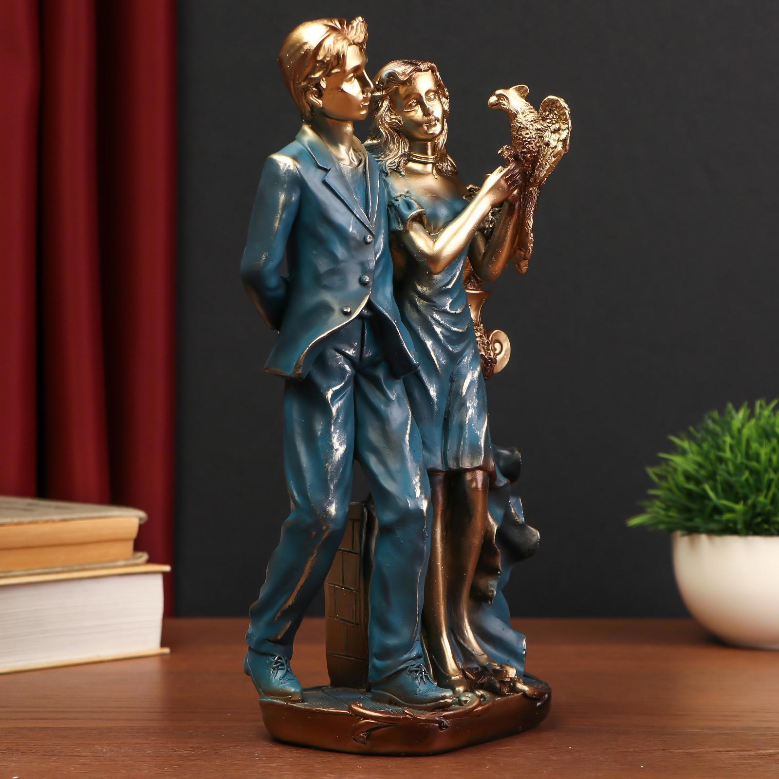 Изображение товара Синяя фигура SIMALAND "Парочка с попугаем" — декоративная фигура, 28x13x10 см