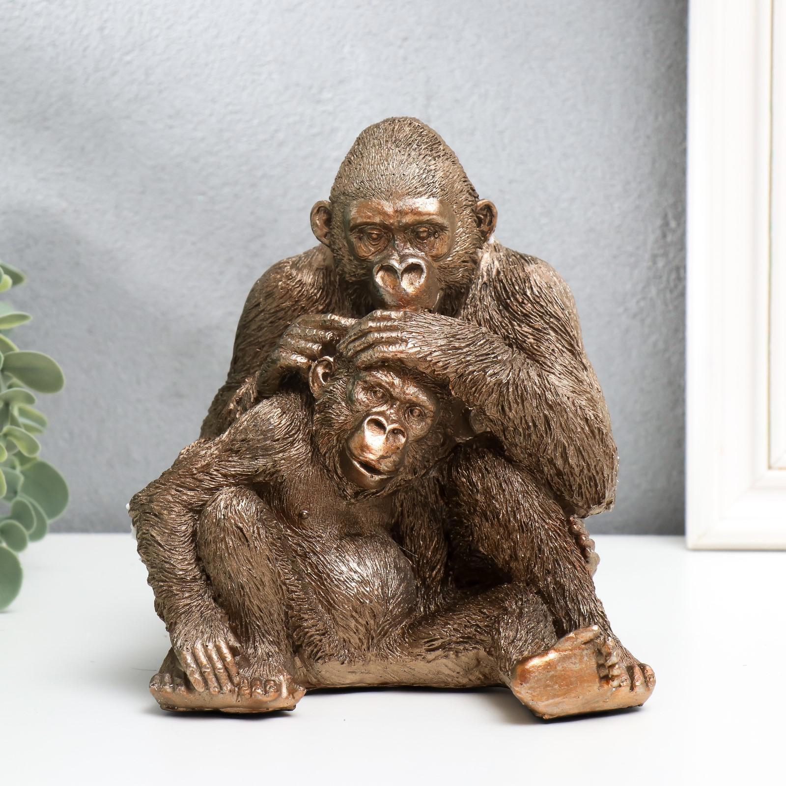 Изображение товара Фигурка сувенирная Simaland Обезьяны - ежедневная гигиена бронза с серебром 16x12x13.5 см