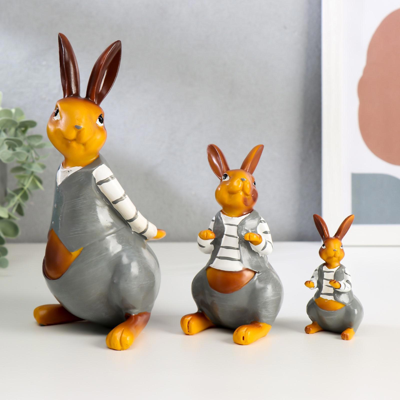 Изображение товара Фигурка сувенирная Simaland Нарядные кролики набор 3 шт. 8.4x4x4.4 13x7x6.5 21x11x7.5 см