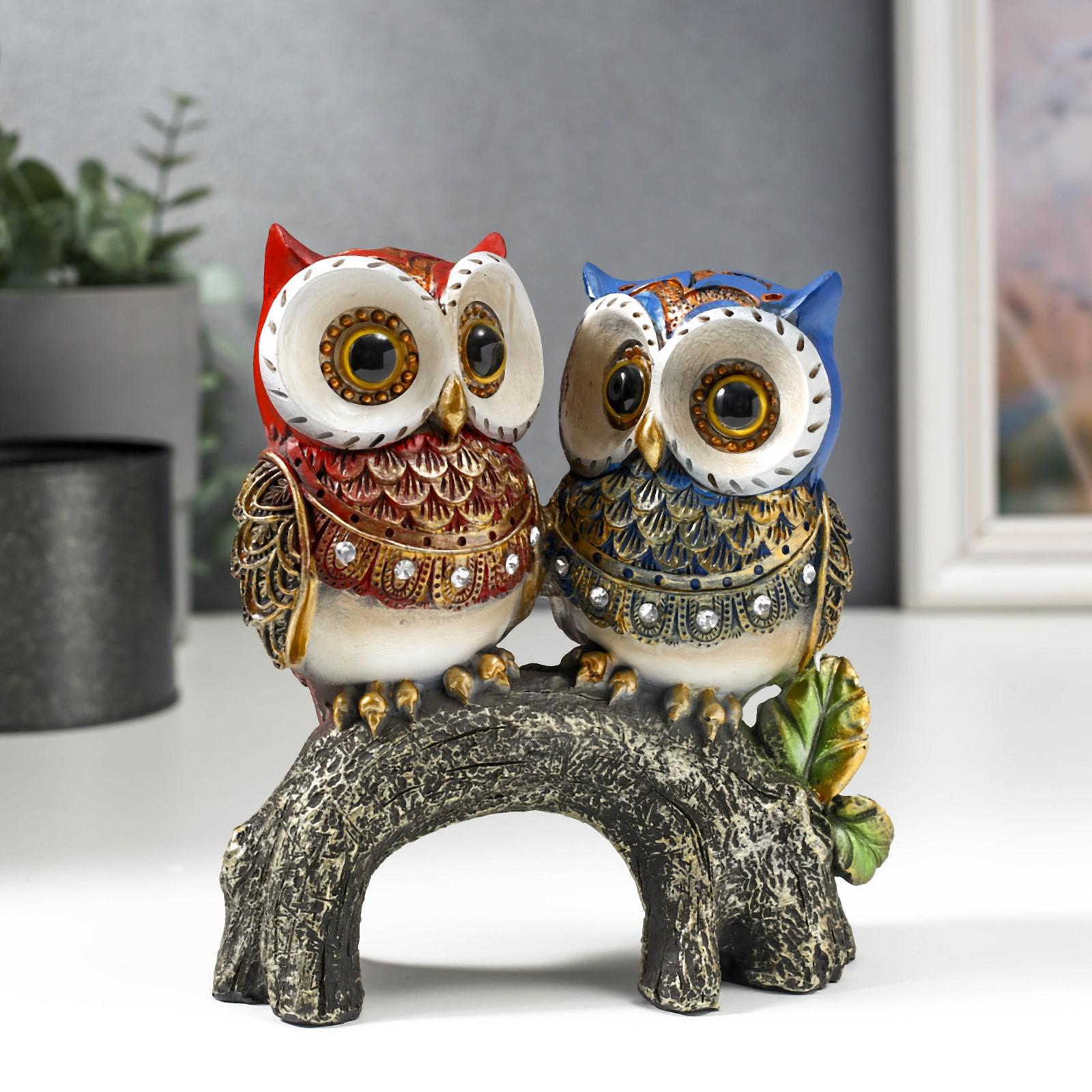 Изображение товара Фигурка сувенирная Simaland Цветные филины со стразами на ветке 15x13x7.5 см