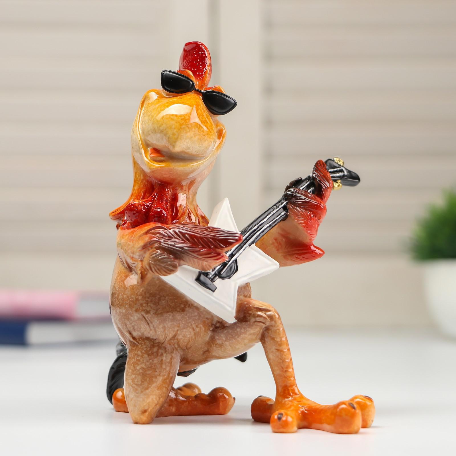 Изображение товара Петух гитарист — декоративная фигура из полистоуна, 14,5x11x14,8 см