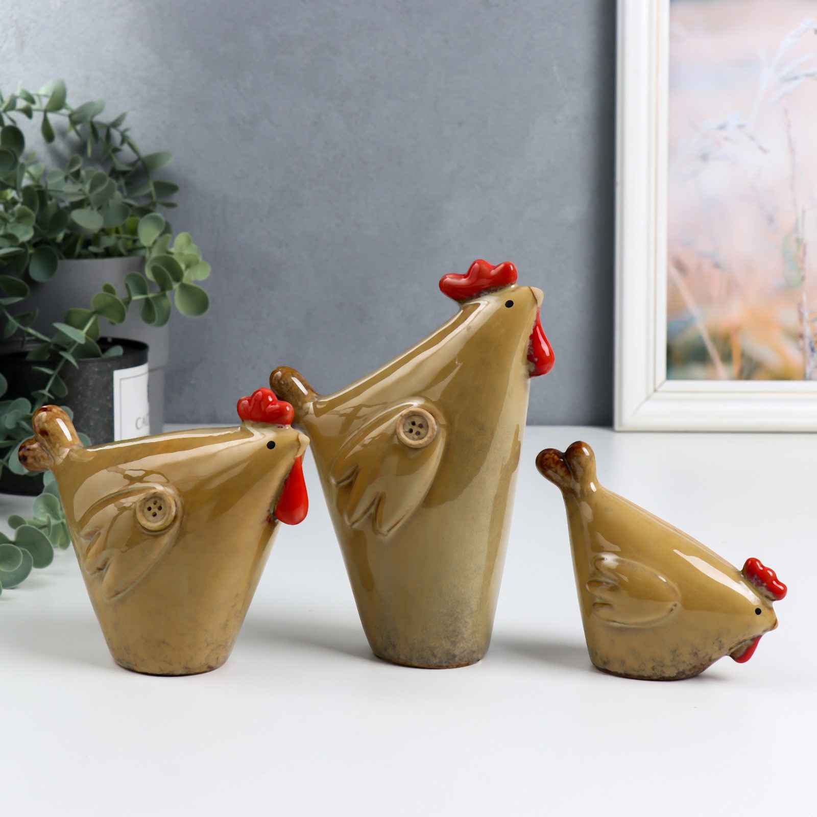 Изображение товара Фигурка сувенирная Simaland "Курочки - по зёрнышку" набор 3 шт, 11x4x15 см