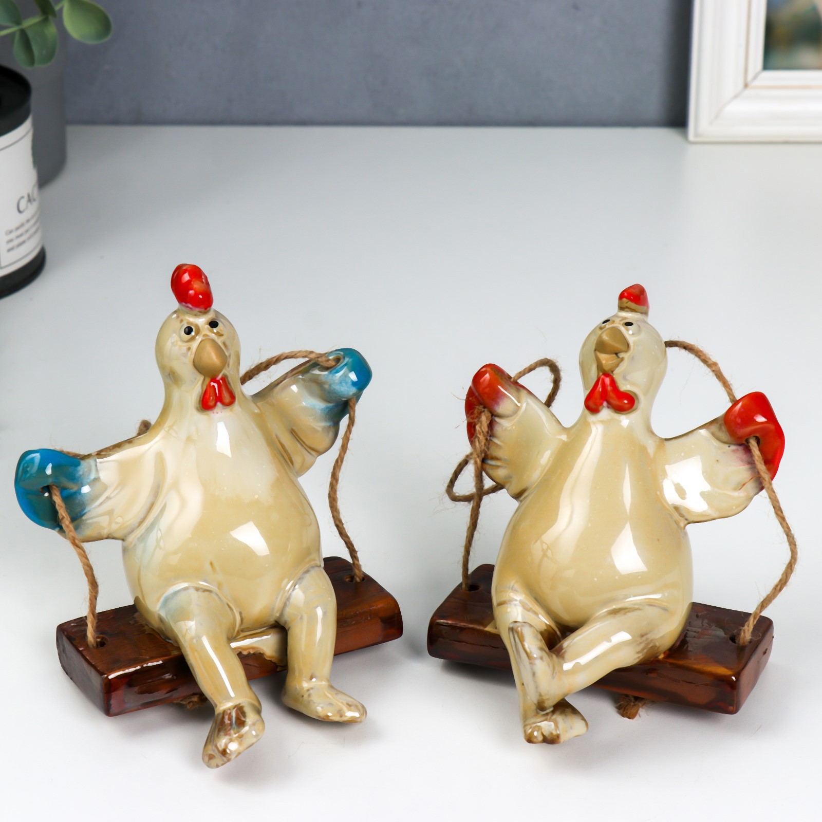 Изображение товара Сувенирная фигурка Simaland "Курочки на качелях" набор 2 шт