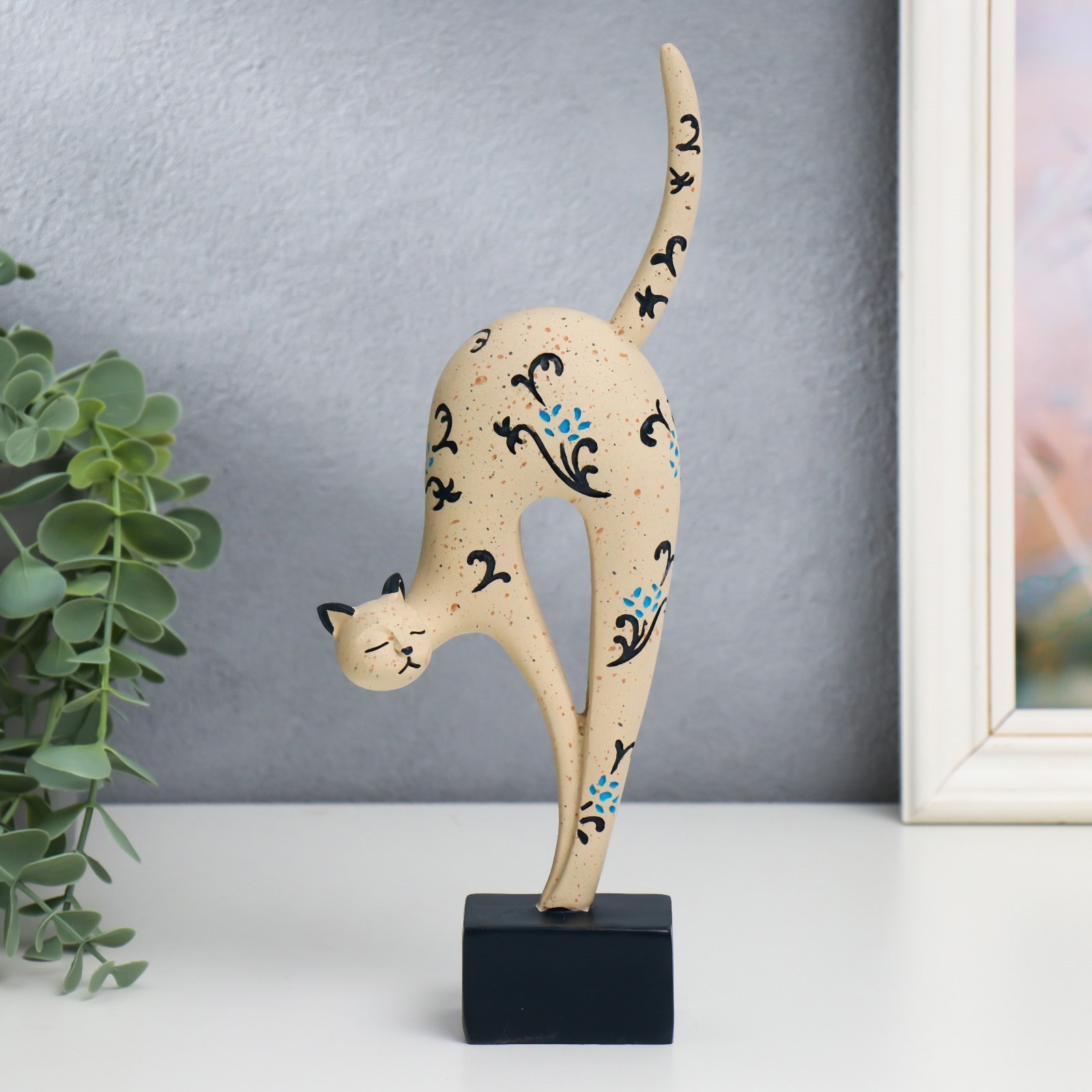 Изображение товара Фигурка сувенирная Simaland "Прованс. Кошка выгнута спина, с голубыми цветочками" 25x13x10 см