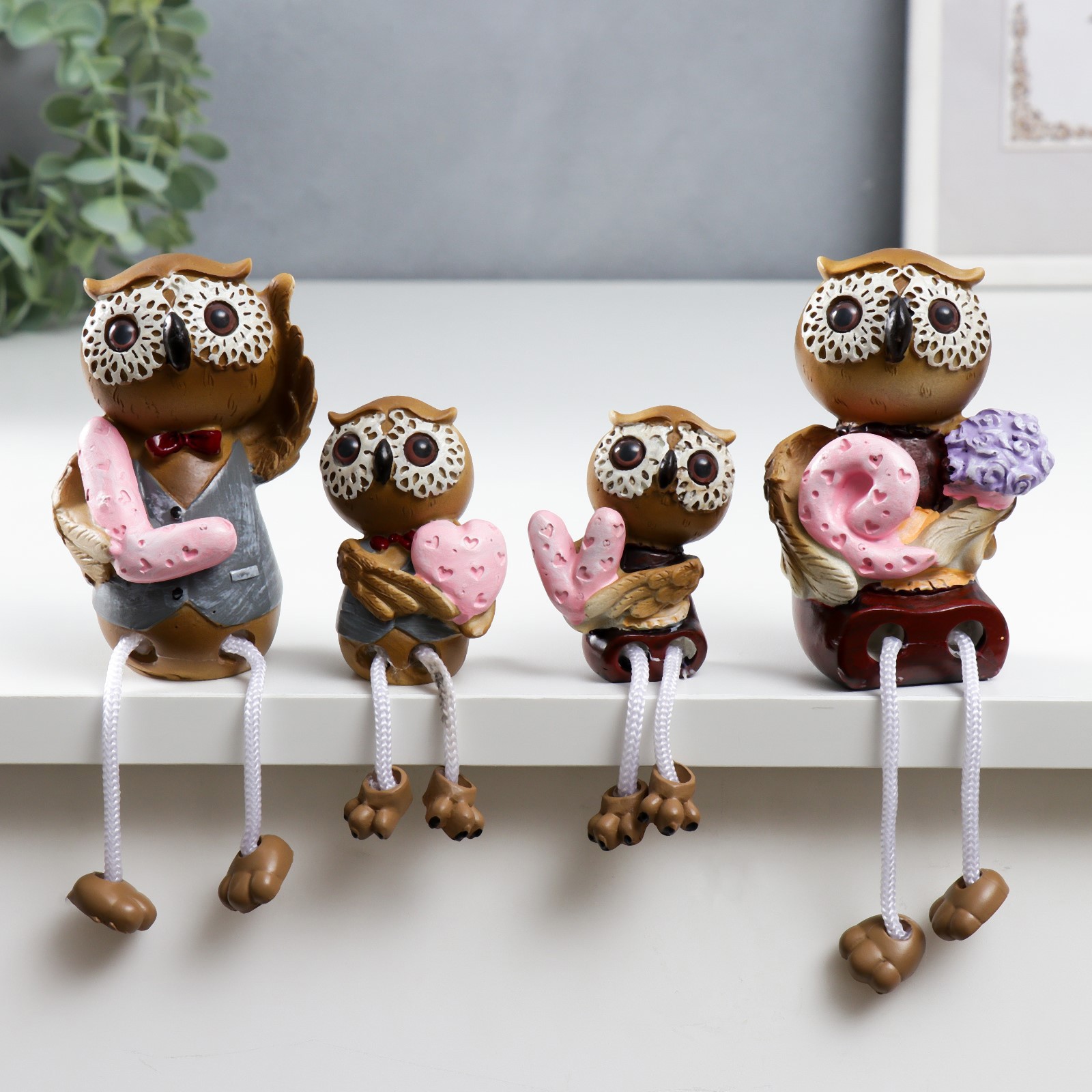 Изображение товара Фигурка сувенирная Simaland "Семейство сов - love" набор 4 шт, 16x5.5x7 см