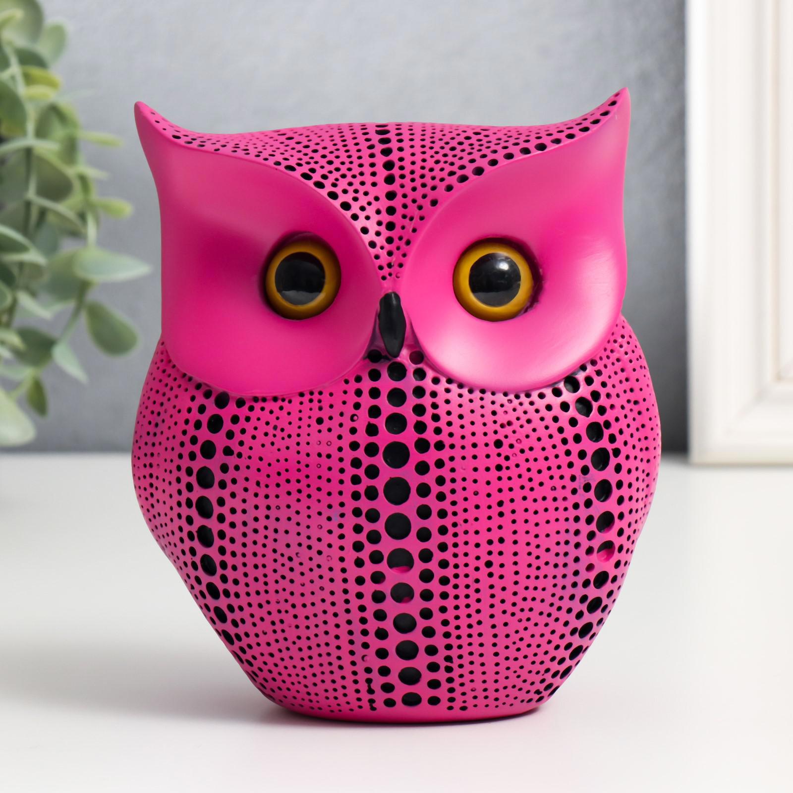 Изображение товара Фигурка сувенирная Simaland "Филин - точки" ярко-розовая 13x15 см