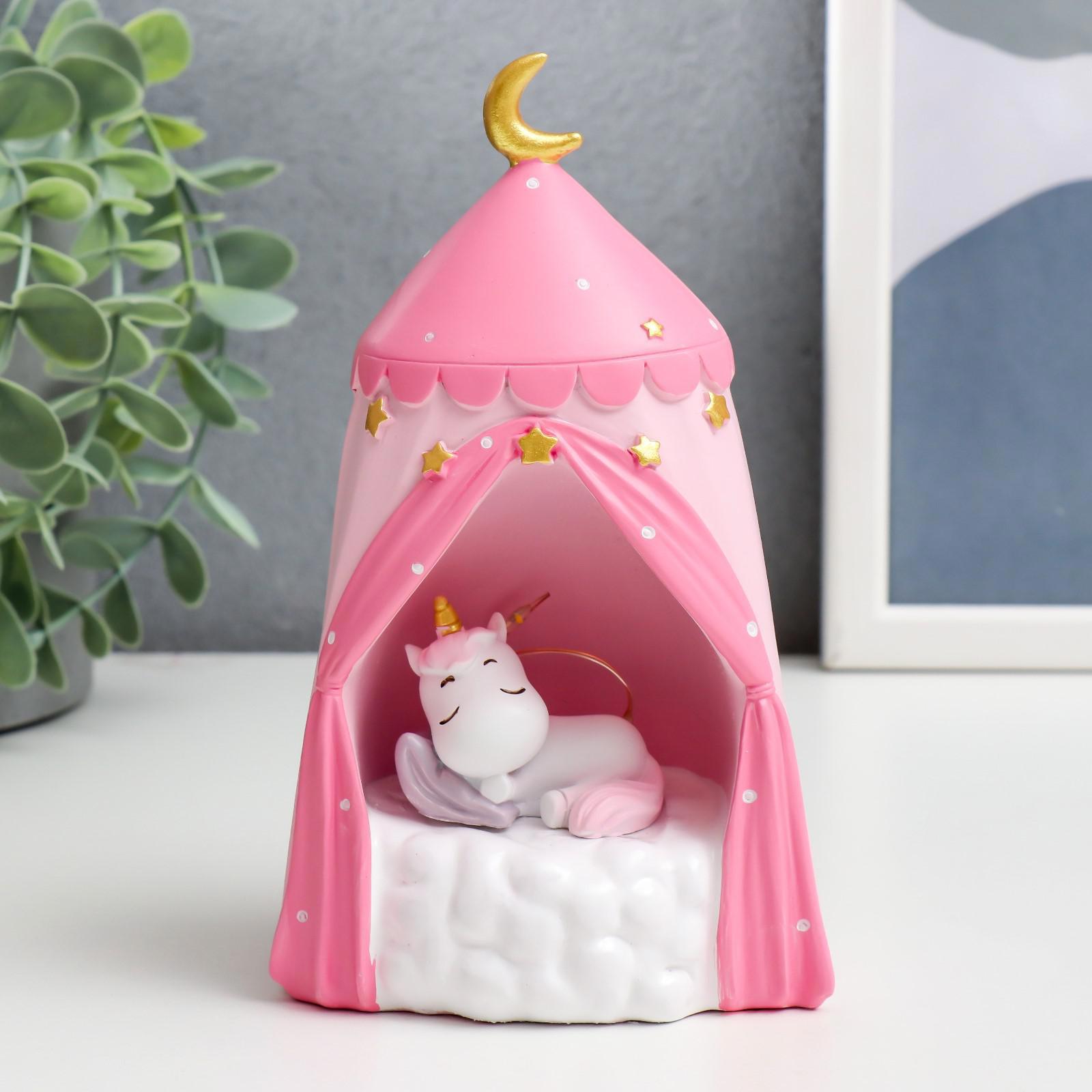 Изображение товара Фигурка декоративная SIMALAND Спящий единорог в шатре розовый со светом