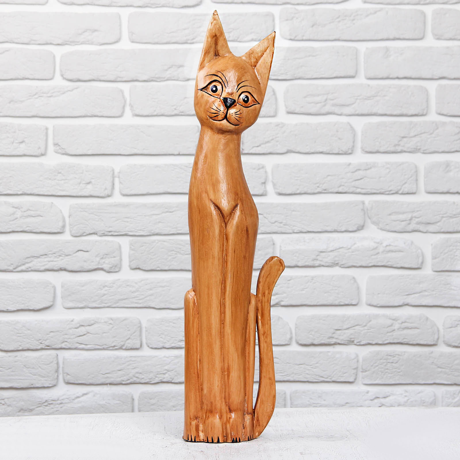 Изображение товара Деревянная фигурка кошечка Simaland бежевая 17x7x60 см