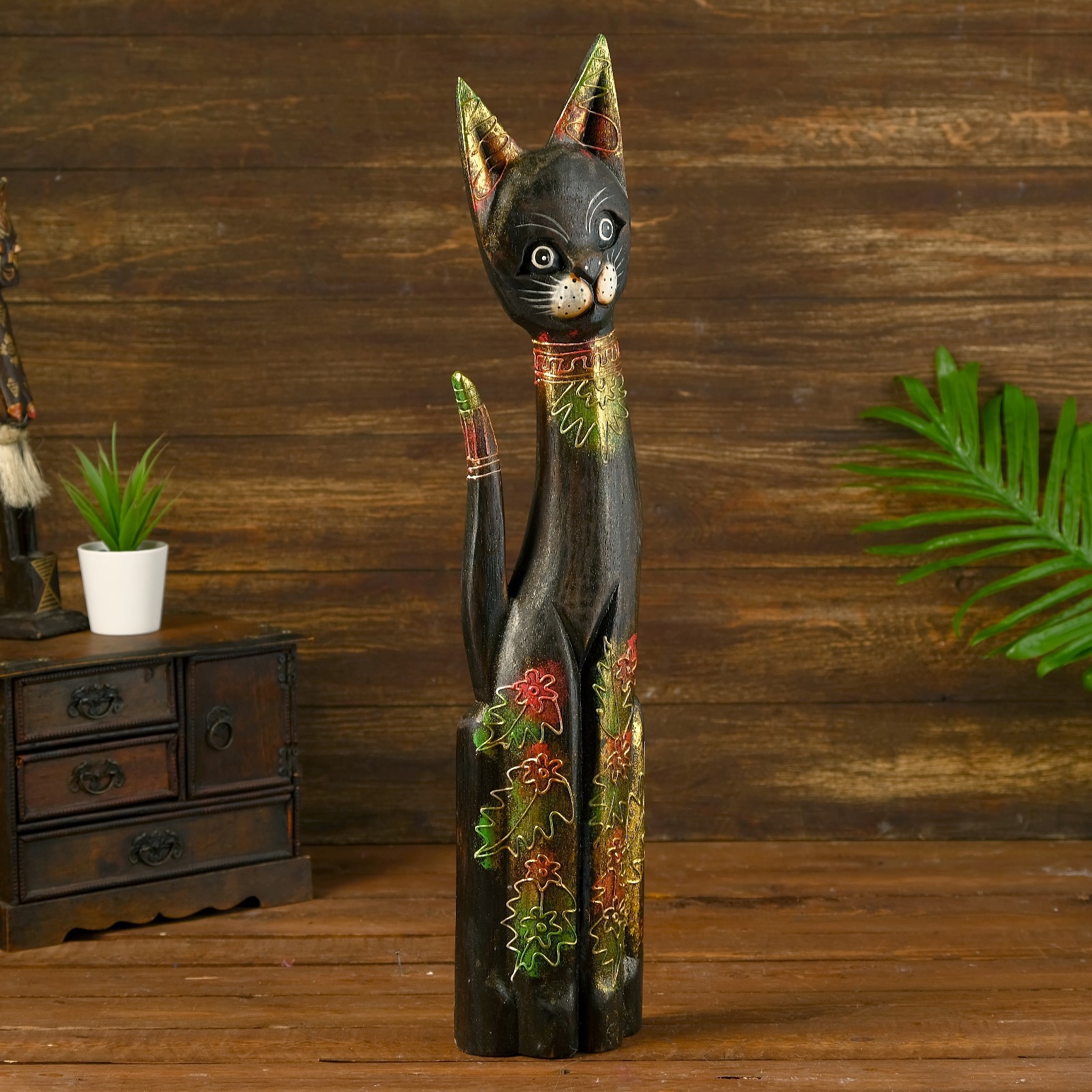 Изображение товара Фигурка сувенирная Simaland "Кошка с узором листочки" 18x7x80 см