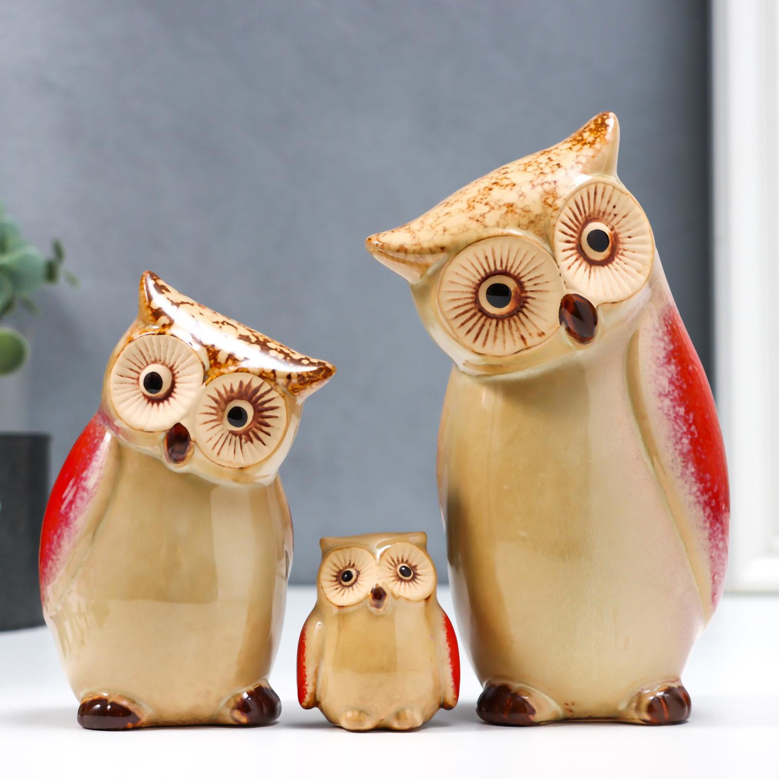 Изображение товара SIMALAND Совы набор 3 шт декоративные фигуры коричневые