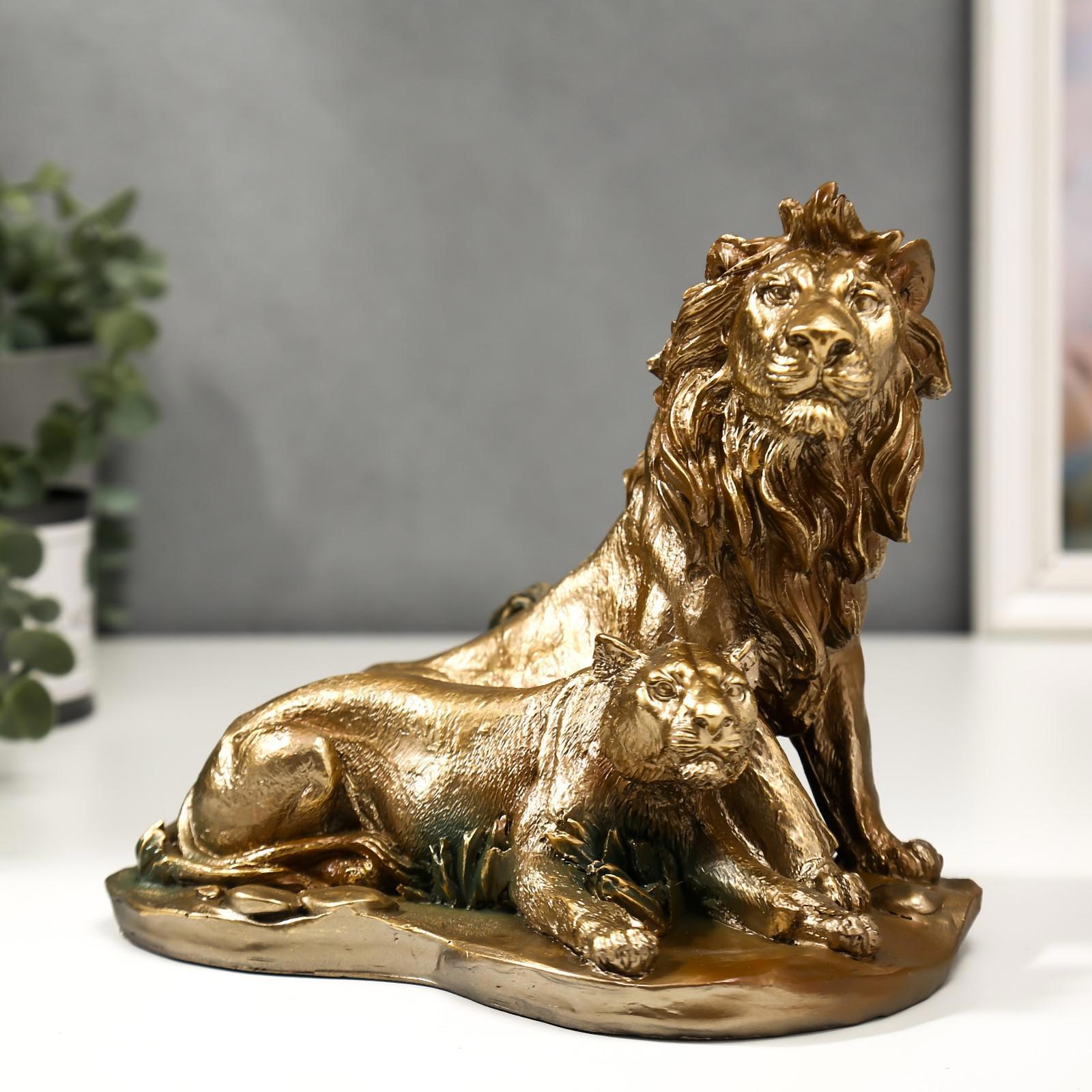Изображение товара Лев со львицей — бронзовая декоративная фигура из полистоуна, SIMALAND