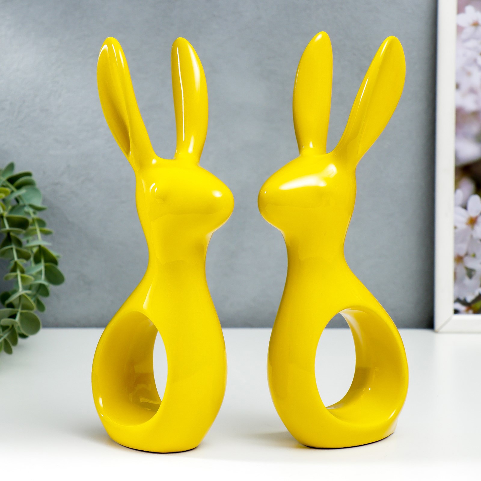 Изображение товара Сувенир Simaland Зайчики ярко-желтый набор 2 шт 24.5x10 см