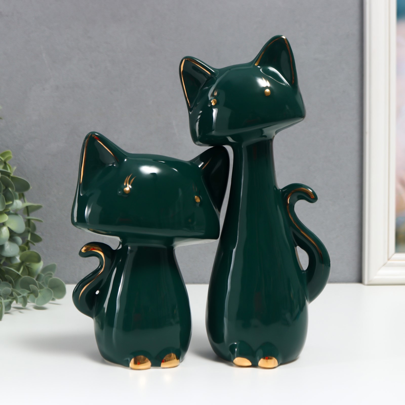 Изображение товара Сувенир Simaland "Необычные коты" тёмно-зелёный набор 2 шт 17.5x6x12.5 25x7.5x11.5 см