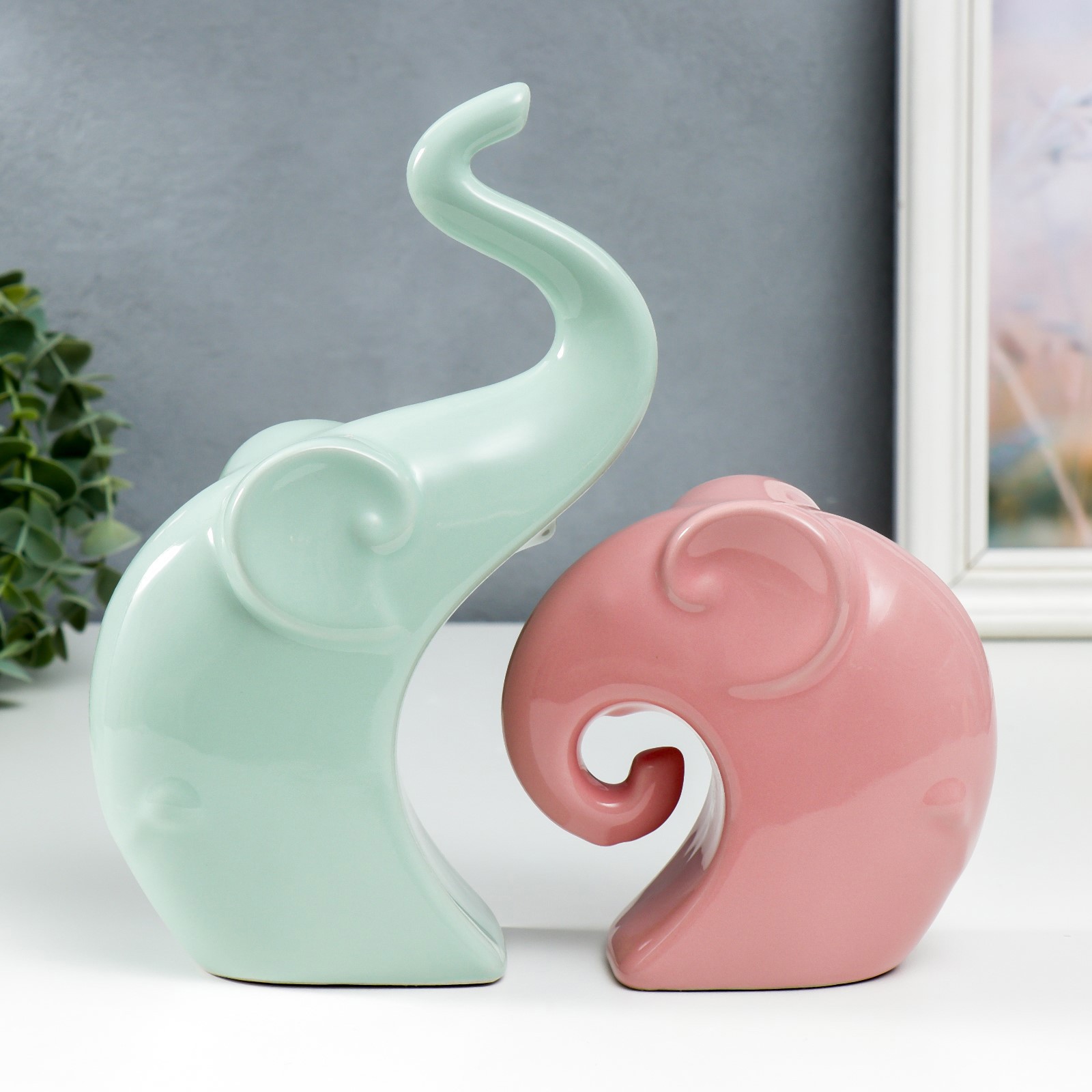 Изображение товара Сувенир Simaland «Семья слонов» — набор 2 шт, керамика, розовый