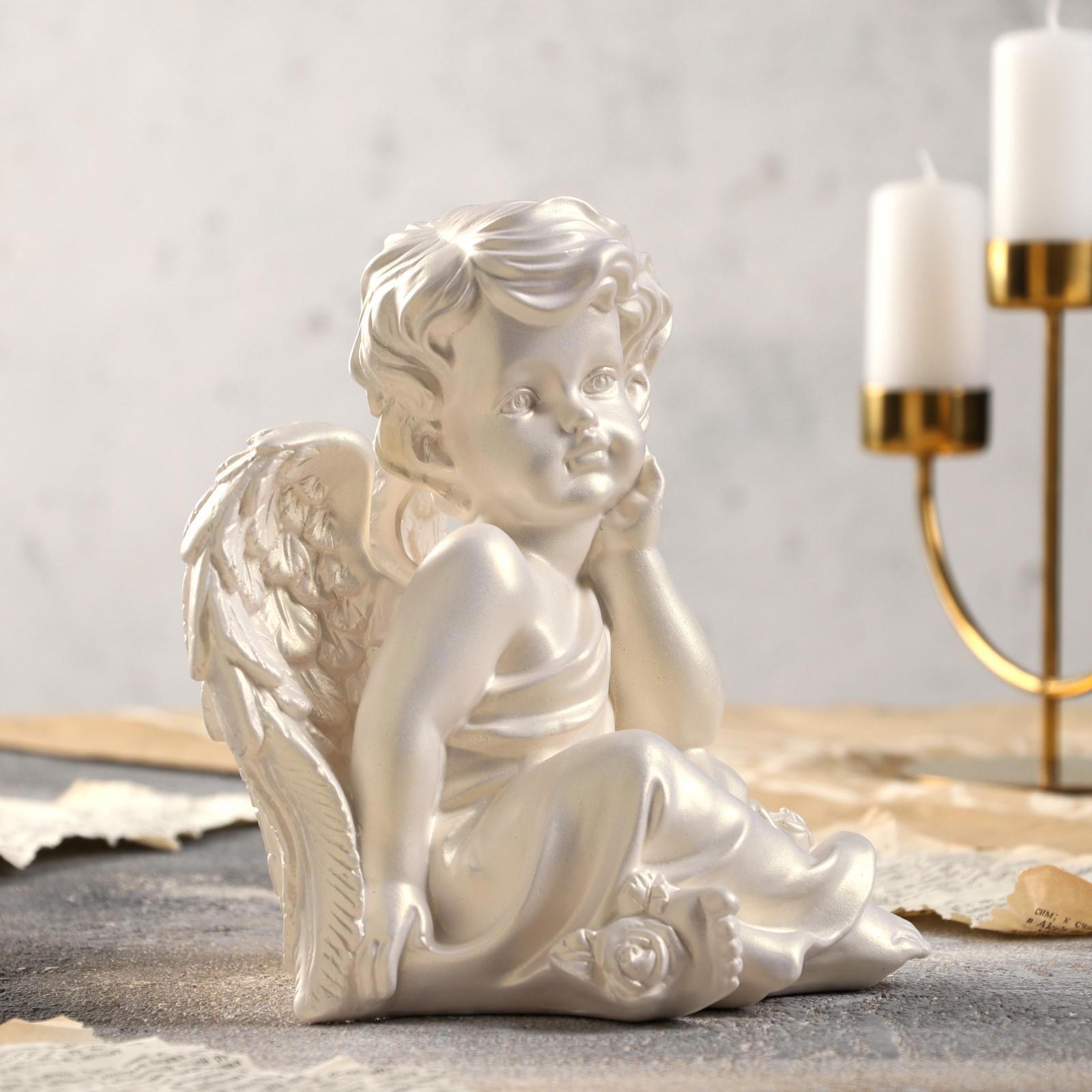 Изображение товара Статуэтка "Ангел думающий", перламутровая, 21 см