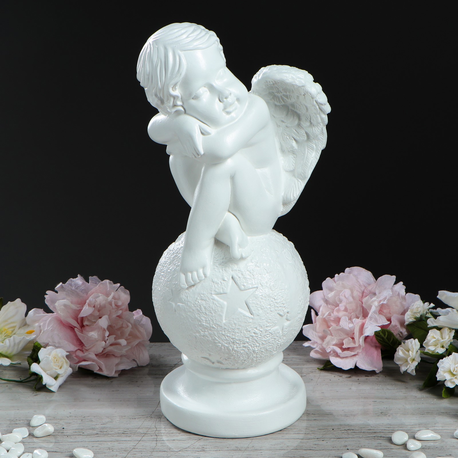 Изображение товара Статуэтка "Ангел на Шаре со звёздами", белая, гипс, 40 см