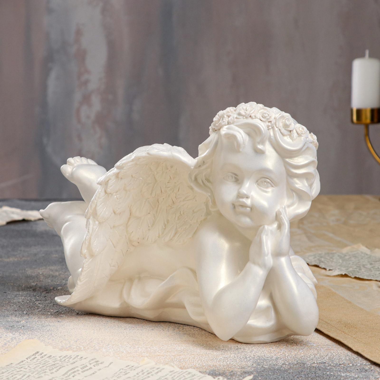 Изображение товара Статуэтка "Ангел лежащий" перламутровая, 19 см