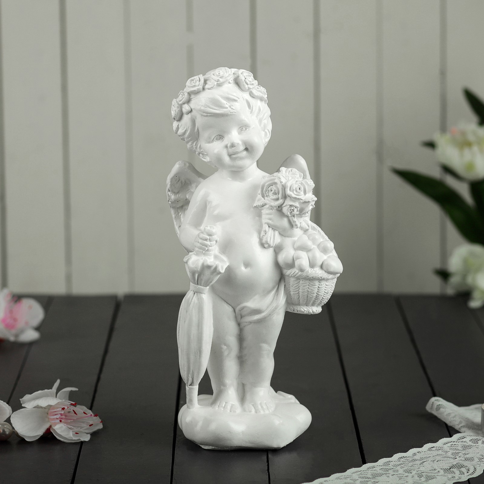 Изображение товара Статуэтка "Ангел с зонтиком" белый, 22 см