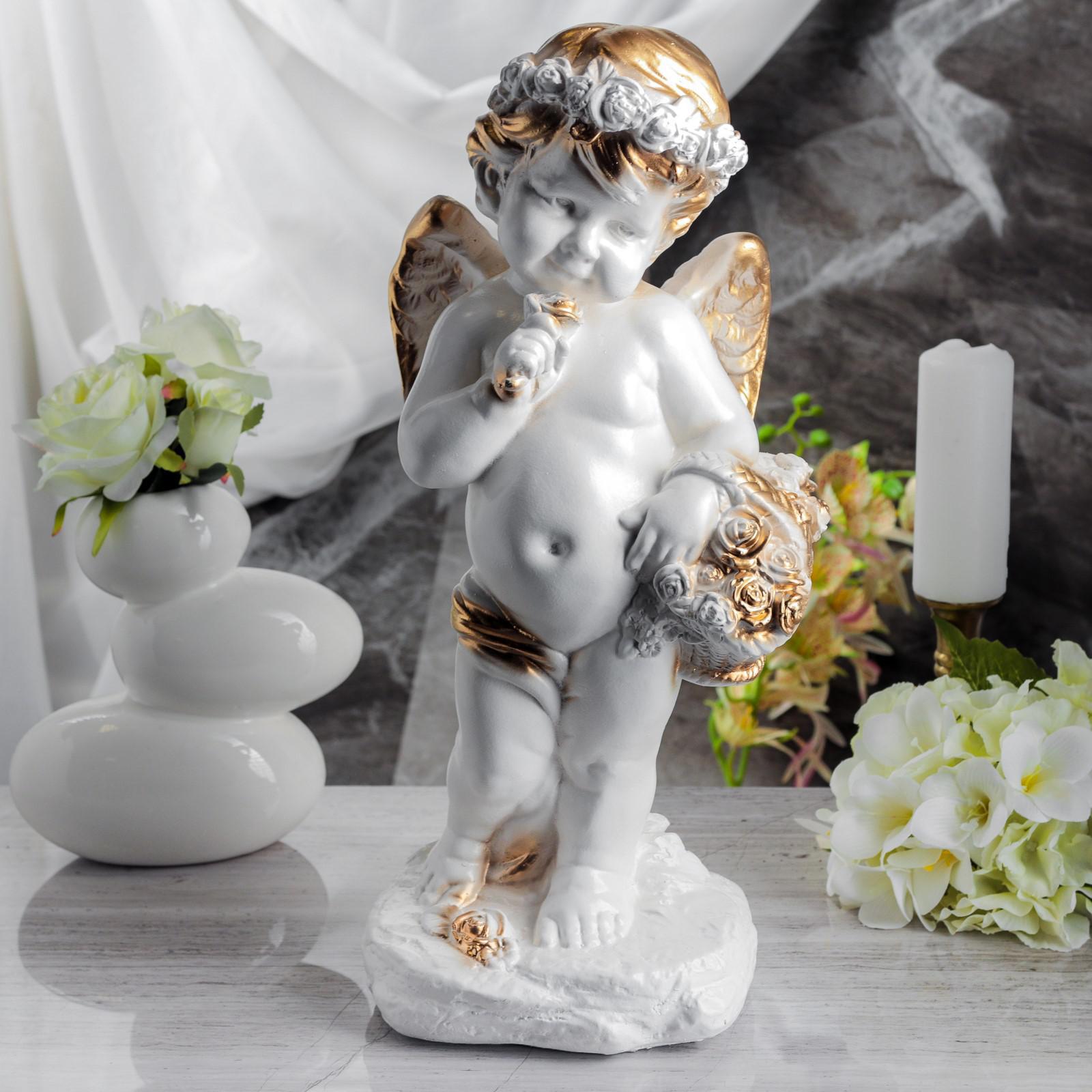 Изображение товара Статуэтка Ангел с корзиной 47 см — белая декоративная фигура