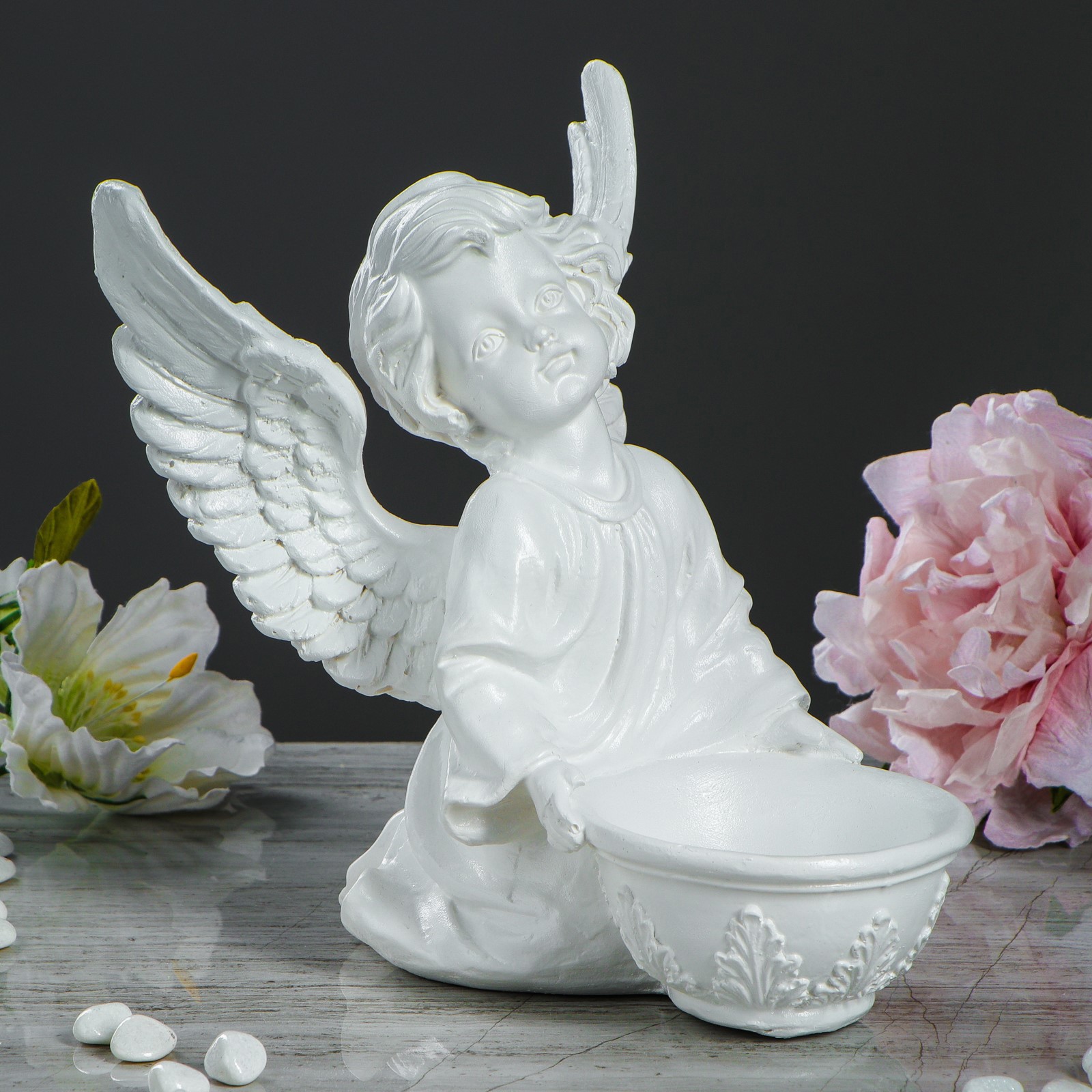 Изображение товара Статуэтка "Ангел с чашей внизу №2", белая, 22 см