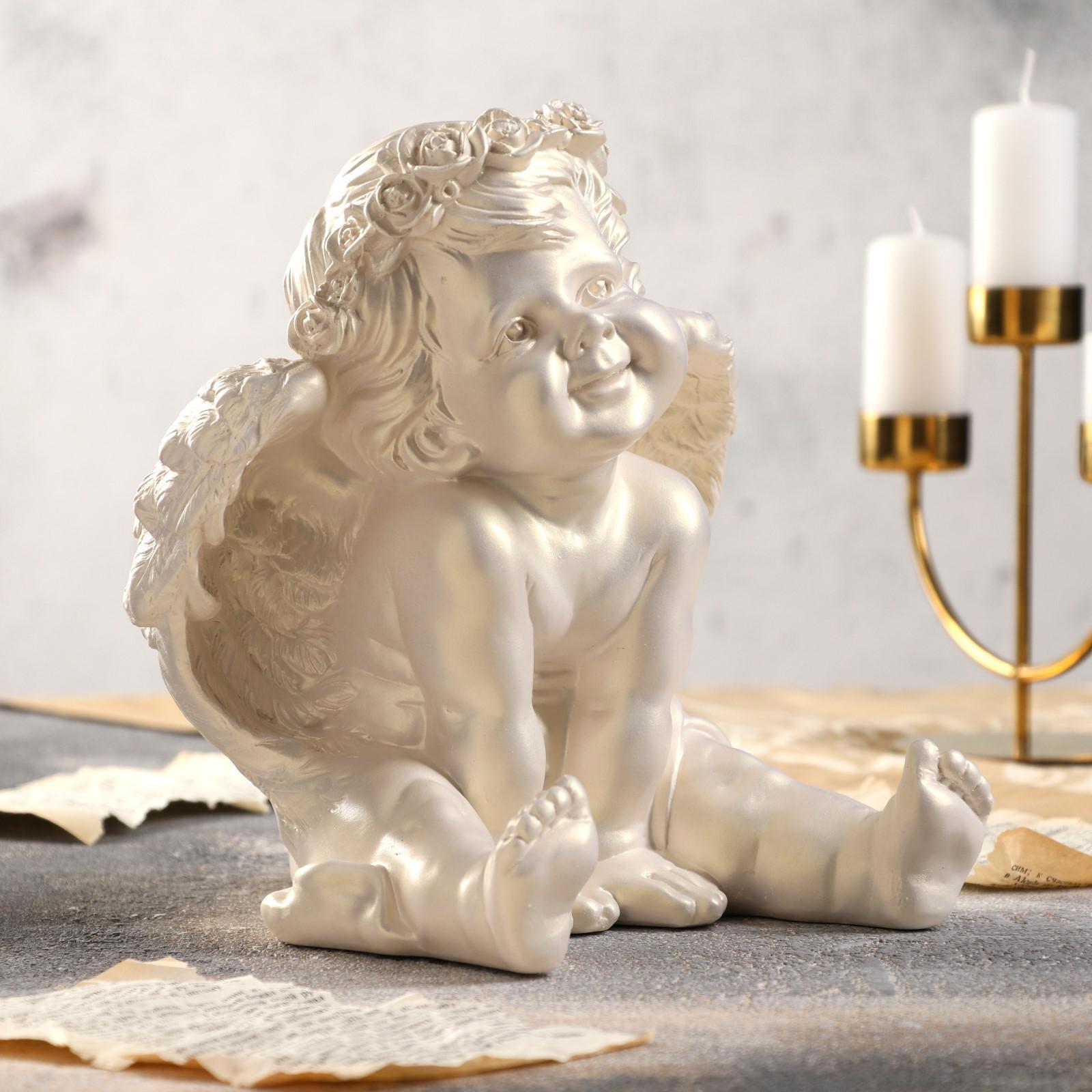 Изображение товара Статуэтка "Ангел сидящий", перламутровая, 26 см