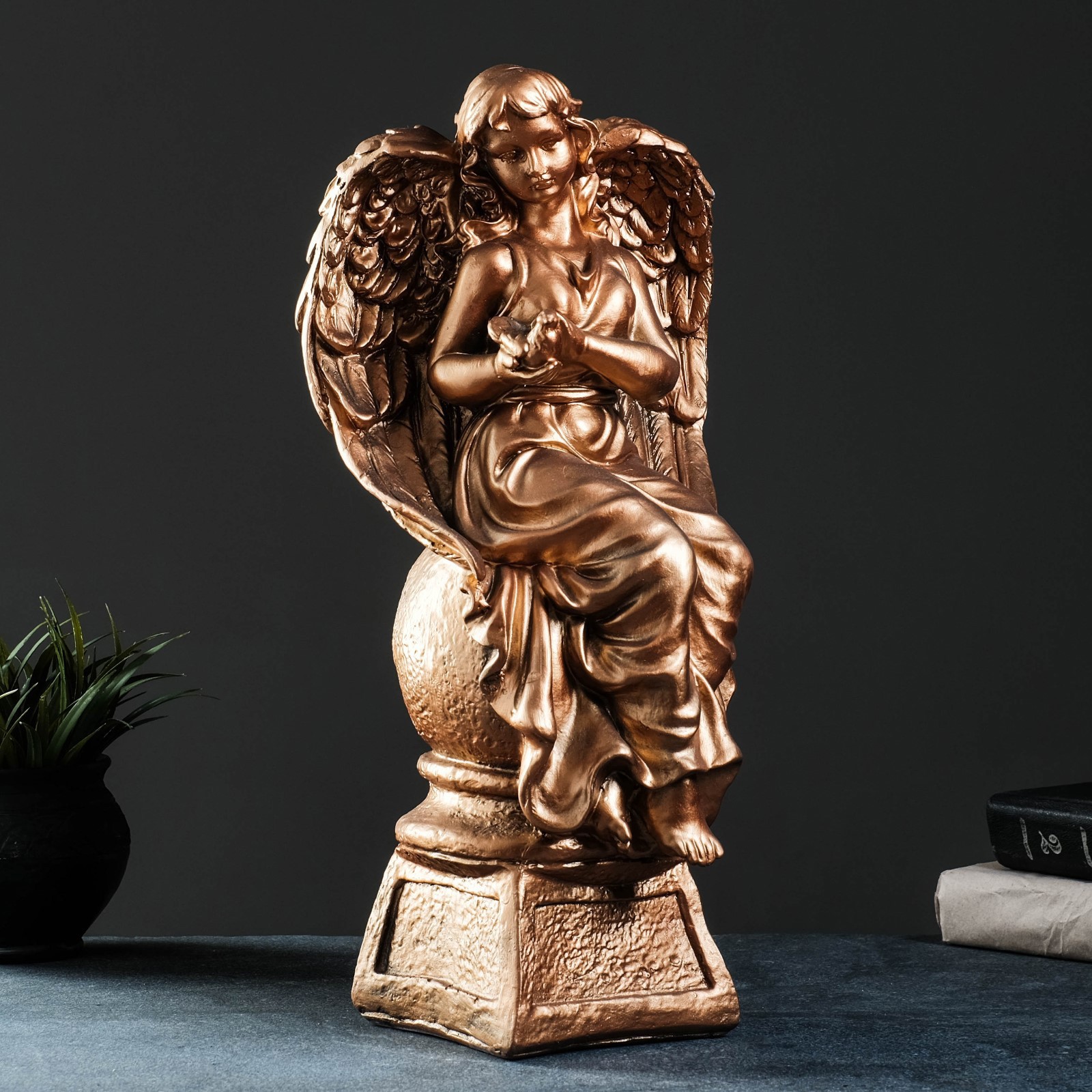 Изображение товара Фигура "Ангел девушка с птицей" бронза 19x19x43см