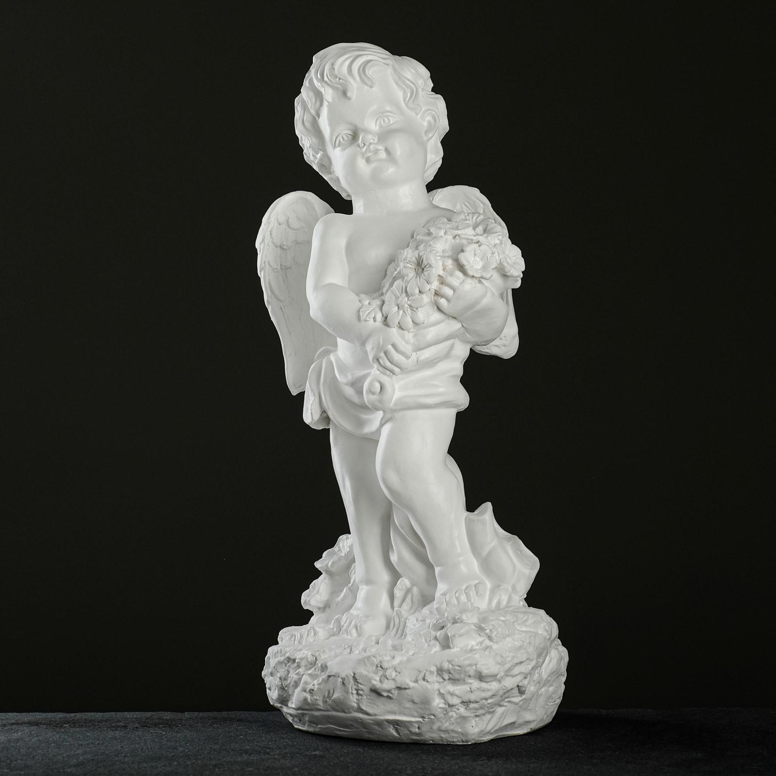 Изображение товара Фигура Ангел с цветами, белая, 42 см — декоративная садовая фигура