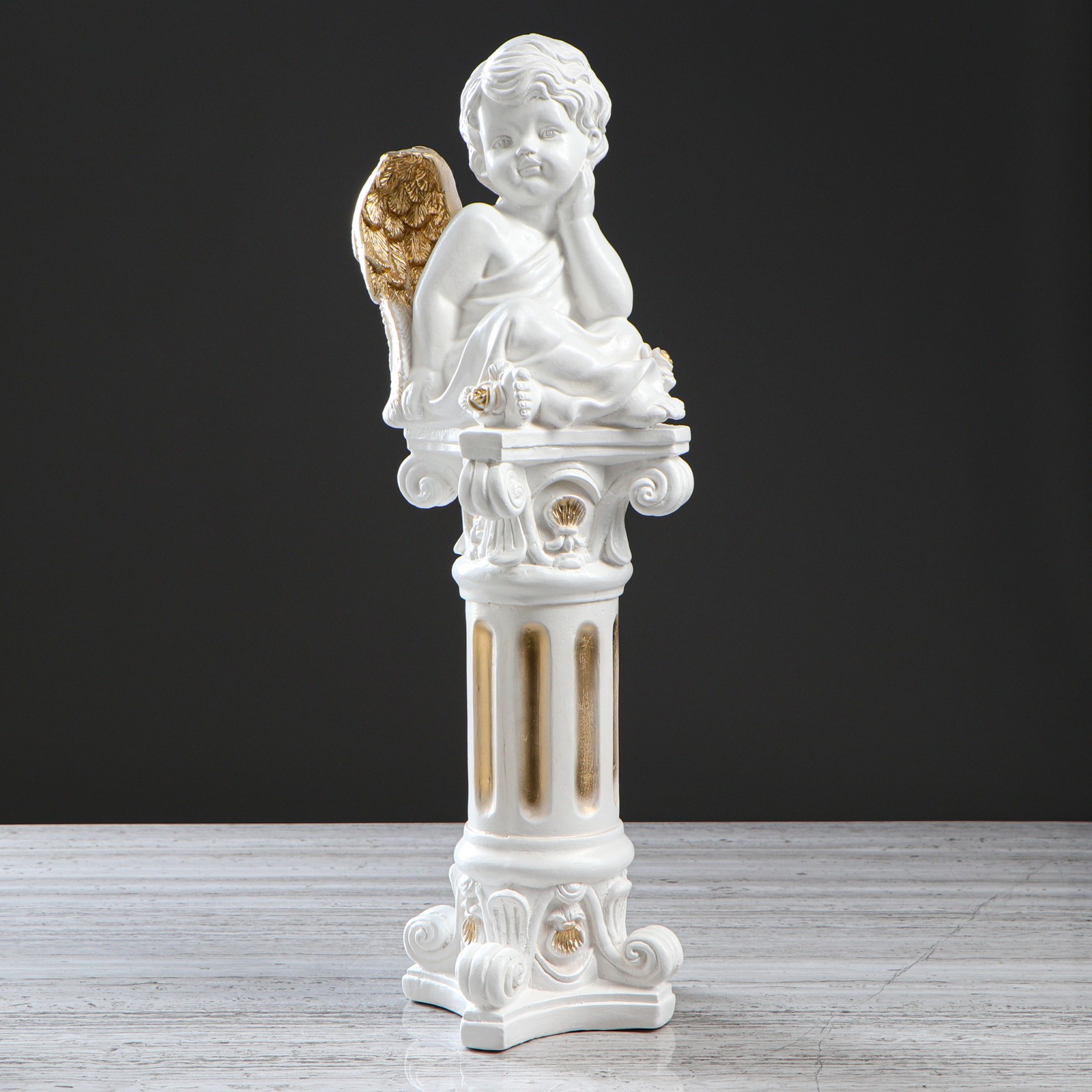 Изображение товара Статуэтка Ангел на колонне, бело-золотая 52 см
